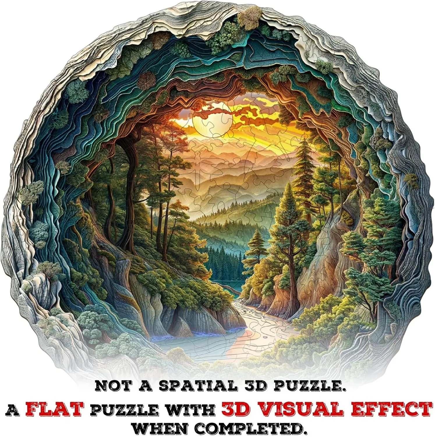 Wooden Puzzle for Adults-3D Vision Effect Cave Forest Wooden Puzzle Unique Shape Advanced Wooden Jigsaw Puzzle for Adult, Wood Puzzles,Challenge Wooden Jigsaw Puzzle (13.4 * 13.3in-300pcs)