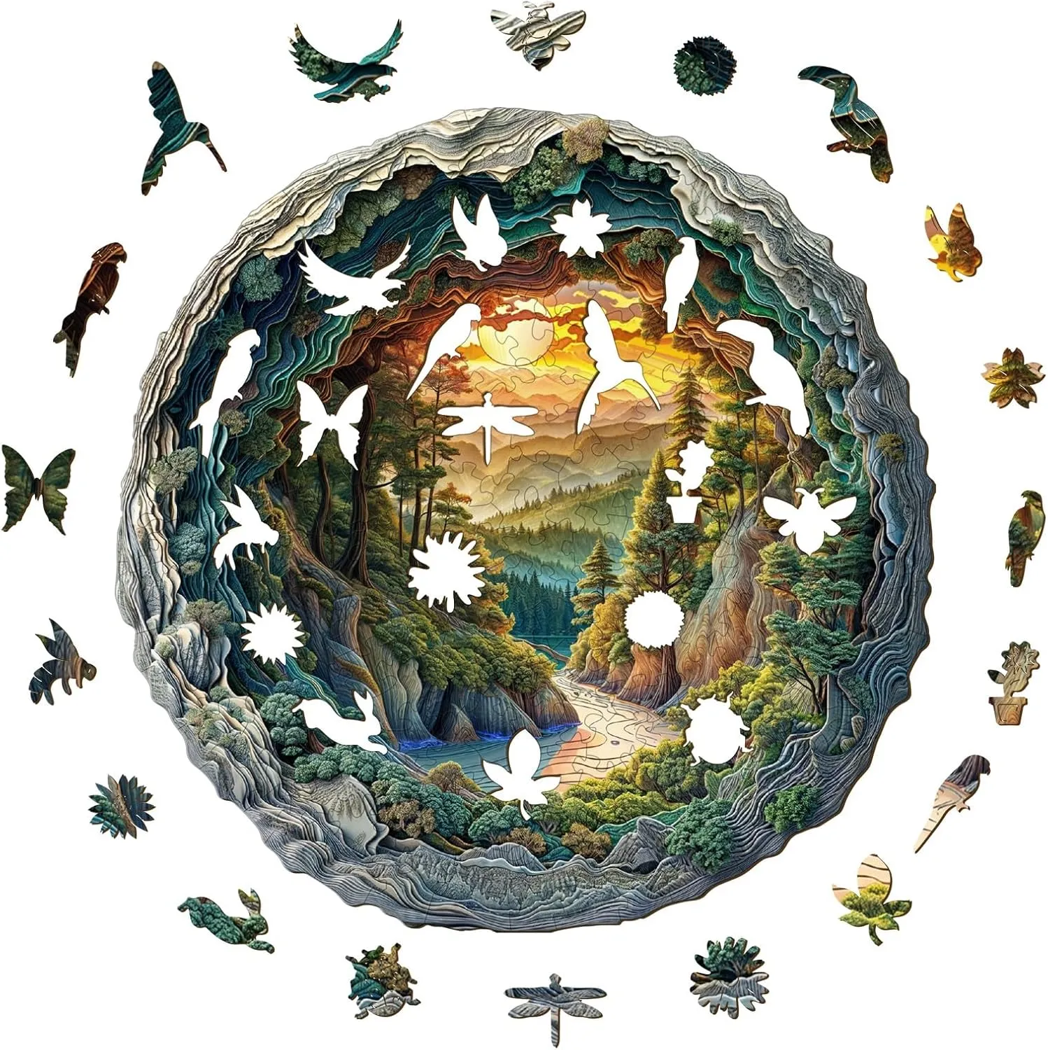 Wooden Puzzle for Adults-3D Vision Effect Cave Forest Wooden Puzzle Unique Shape Advanced Wooden Jigsaw Puzzle for Adult, Wood Puzzles,Challenge Wooden Jigsaw Puzzle (13.4 * 13.3in-300pcs)
