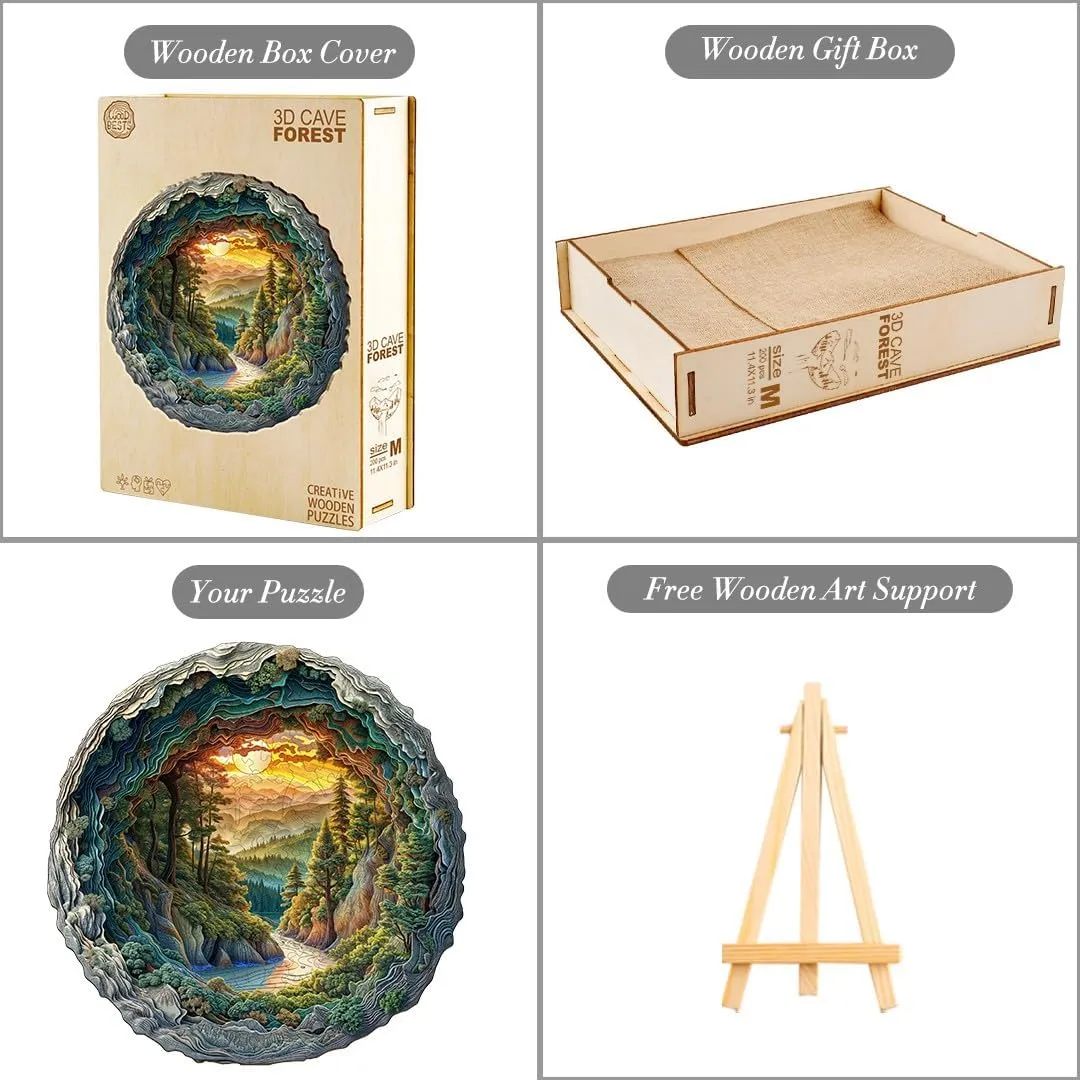 Wooden Puzzle for Adults-3D Vision Effect Cave Forest Wooden Puzzle Unique Shape Advanced Wooden Jigsaw Puzzle for Adult, Wood Puzzles,Challenge Wooden Jigsaw Puzzle (13.4 * 13.3in-300pcs)