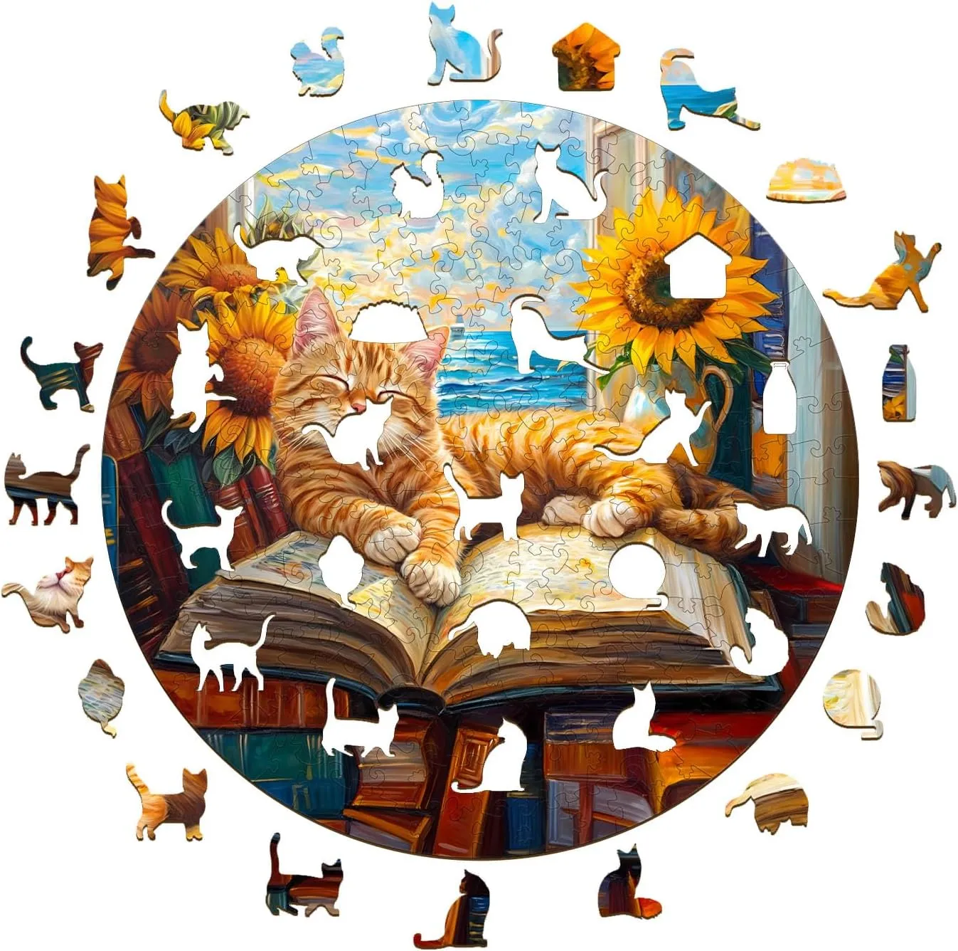 Wooden Puzzles for Adults, Wooden Jigsaw Puzzles for Adults Kids, Lazy Orange Cat Unique Shaped Wood Puzzles Adult, Creative Birthday Gifts for Friends Family Game (11.4 * 11.4in 200pcs)