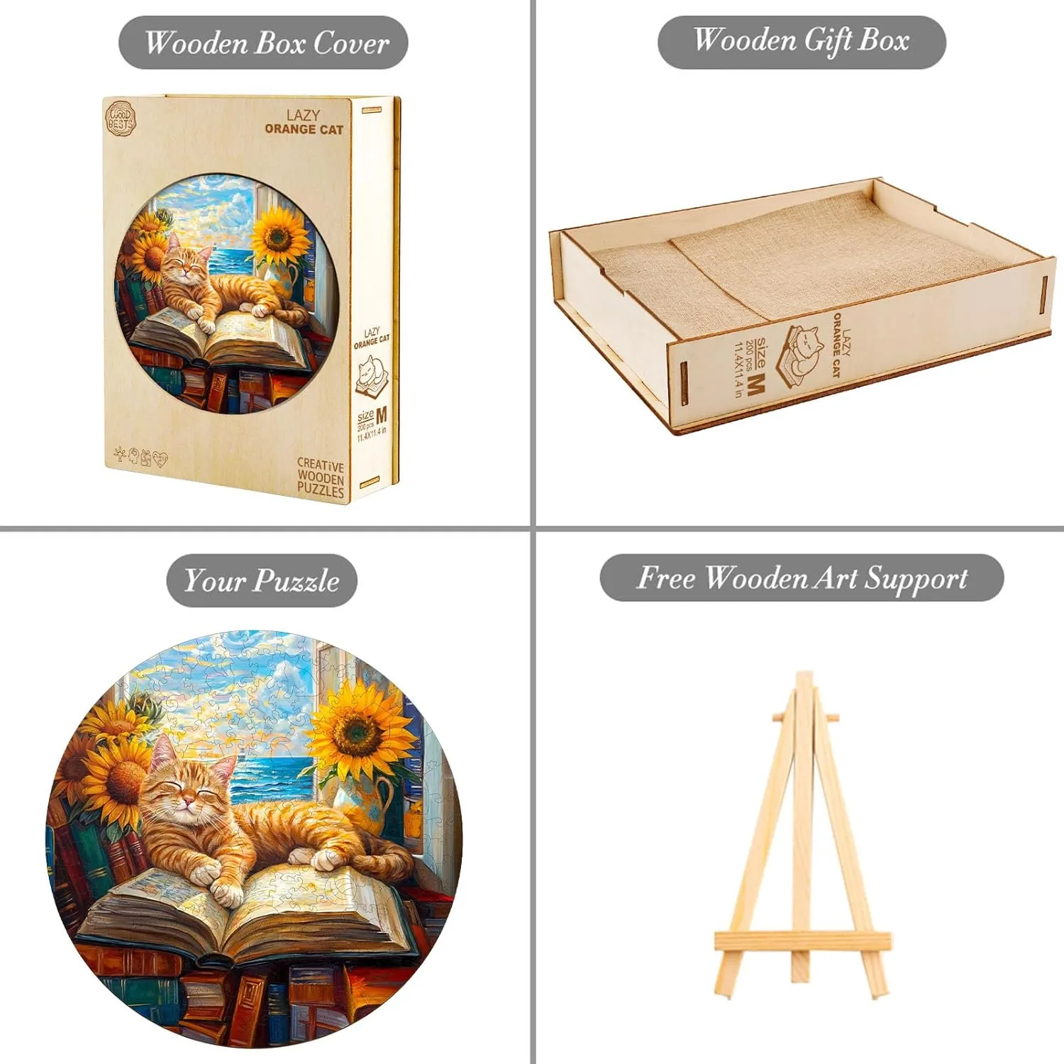 Wooden Puzzles for Adults, Wooden Jigsaw Puzzles for Adults Kids, Lazy Orange Cat Unique Shaped Wood Puzzles Adult, Creative Birthday Gifts for Friends Family Game (11.4 * 11.4in 200pcs)
