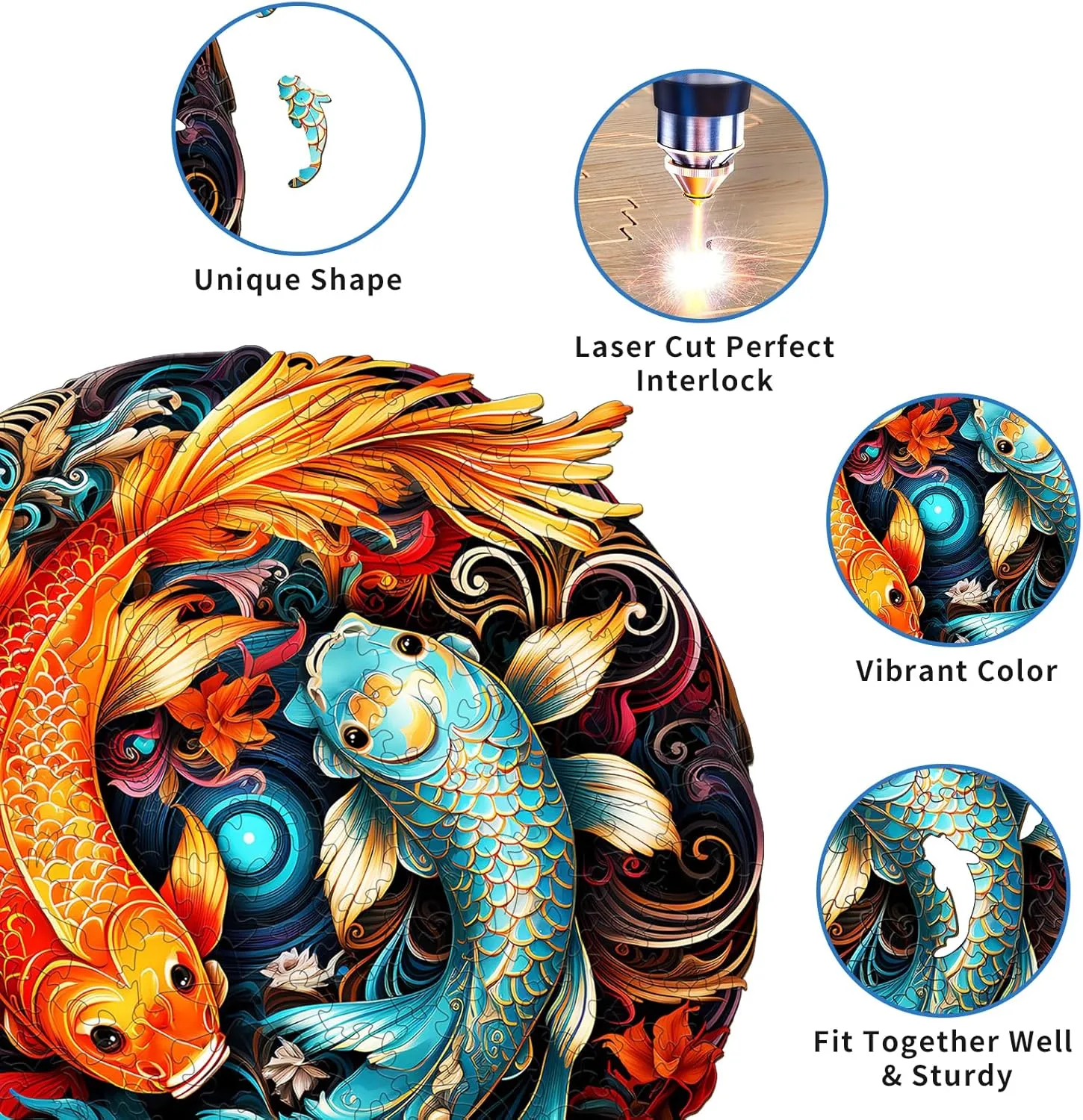 Wooden Puzzles for Adults, Yin Yang Fish (L-275pcs) Wooden Jigsaw Puzzles Kids, 13.3*13.2in Unique Shaped Animal Wood Puzzles Adults, Christmas Puzzles Xmas Birthday Gifts Family Puzzle Games
