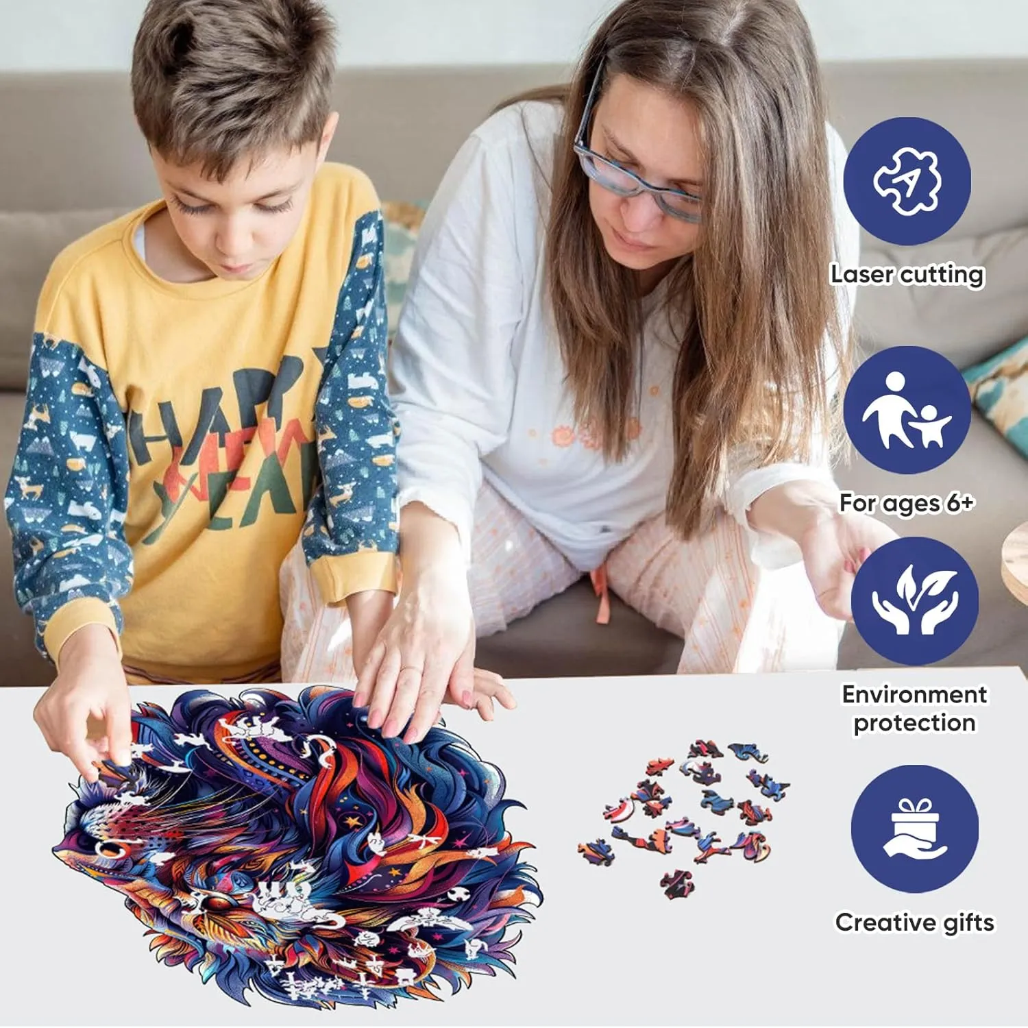 Wooden Puzzles for Adults,Lion Wooden Jigsaw Puzzles 200pcs,11.4X10.6in,Medium,Unique Shape Animal Adult Puzzles,Irregular Wood Puzzles Creative Gift for Adults and Kids Family Game