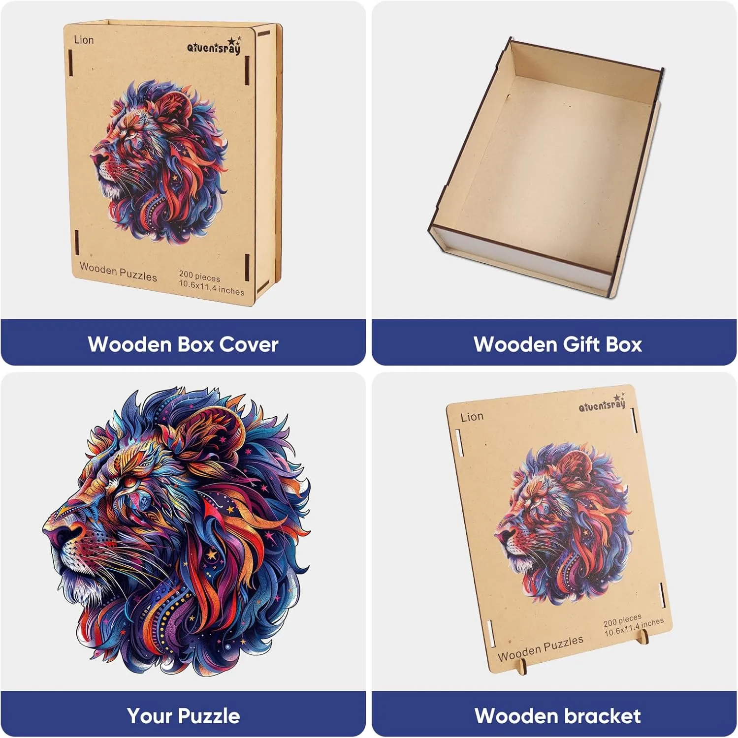 Wooden Puzzles for Adults,Lion Wooden Jigsaw Puzzles 200pcs,11.4X10.6in,Medium,Unique Shape Animal Adult Puzzles,Irregular Wood Puzzles Creative Gift for Adults and Kids Family Game