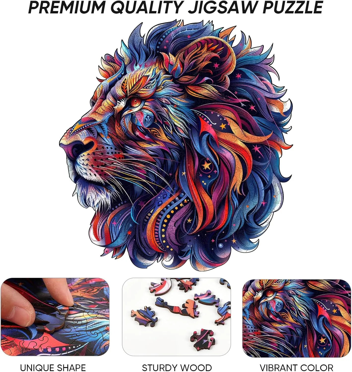 Wooden Puzzles for Adults,Lion Wooden Jigsaw Puzzles 200pcs,11.4X10.6in,Medium,Unique Shape Animal Adult Puzzles,Irregular Wood Puzzles Creative Gift for Adults and Kids Family Game