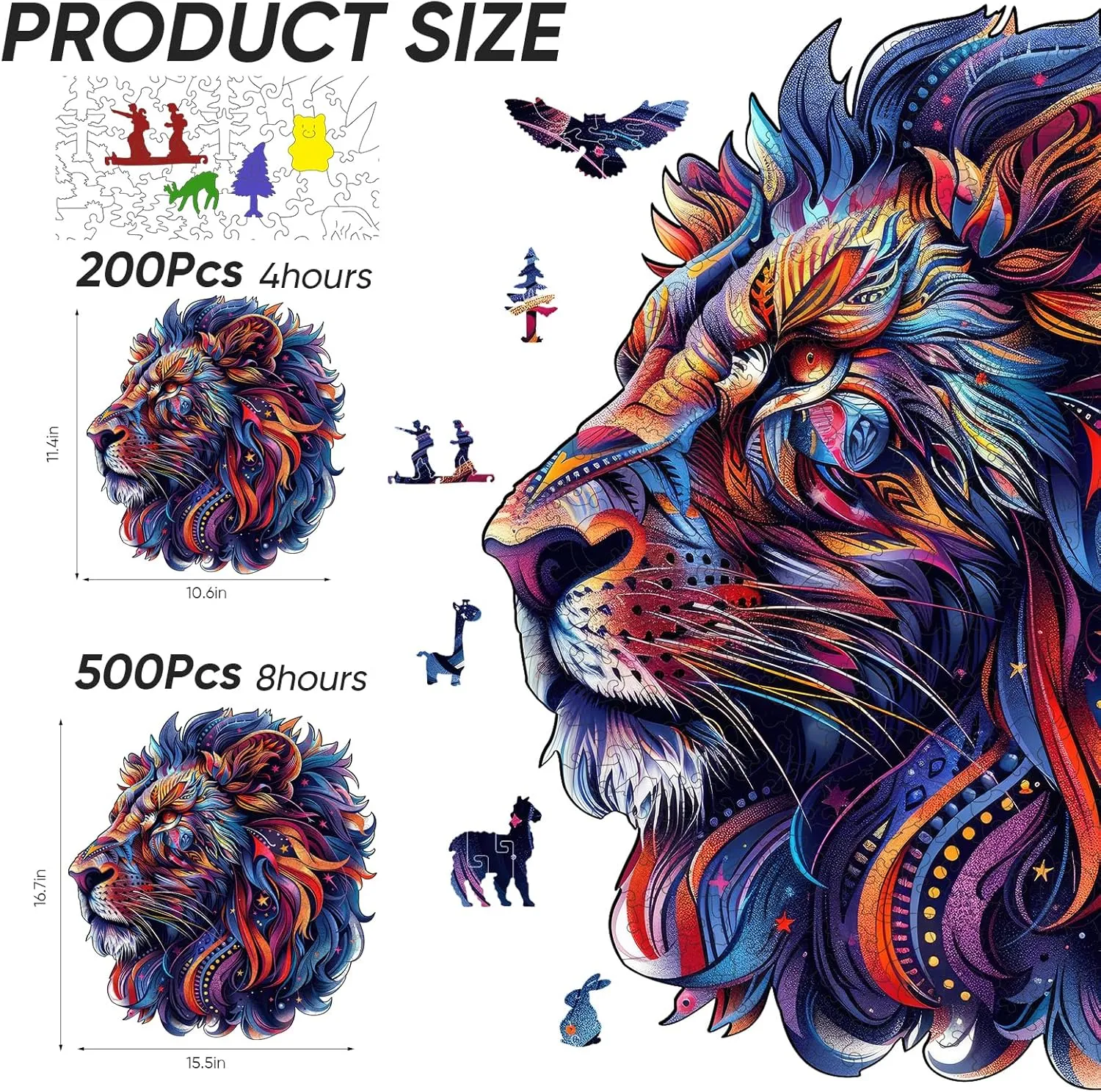 Wooden Puzzles for Adults,Lion Wooden Jigsaw Puzzles 200pcs,11.4X10.6in,Medium,Unique Shape Animal Adult Puzzles,Irregular Wood Puzzles Creative Gift for Adults and Kids Family Game