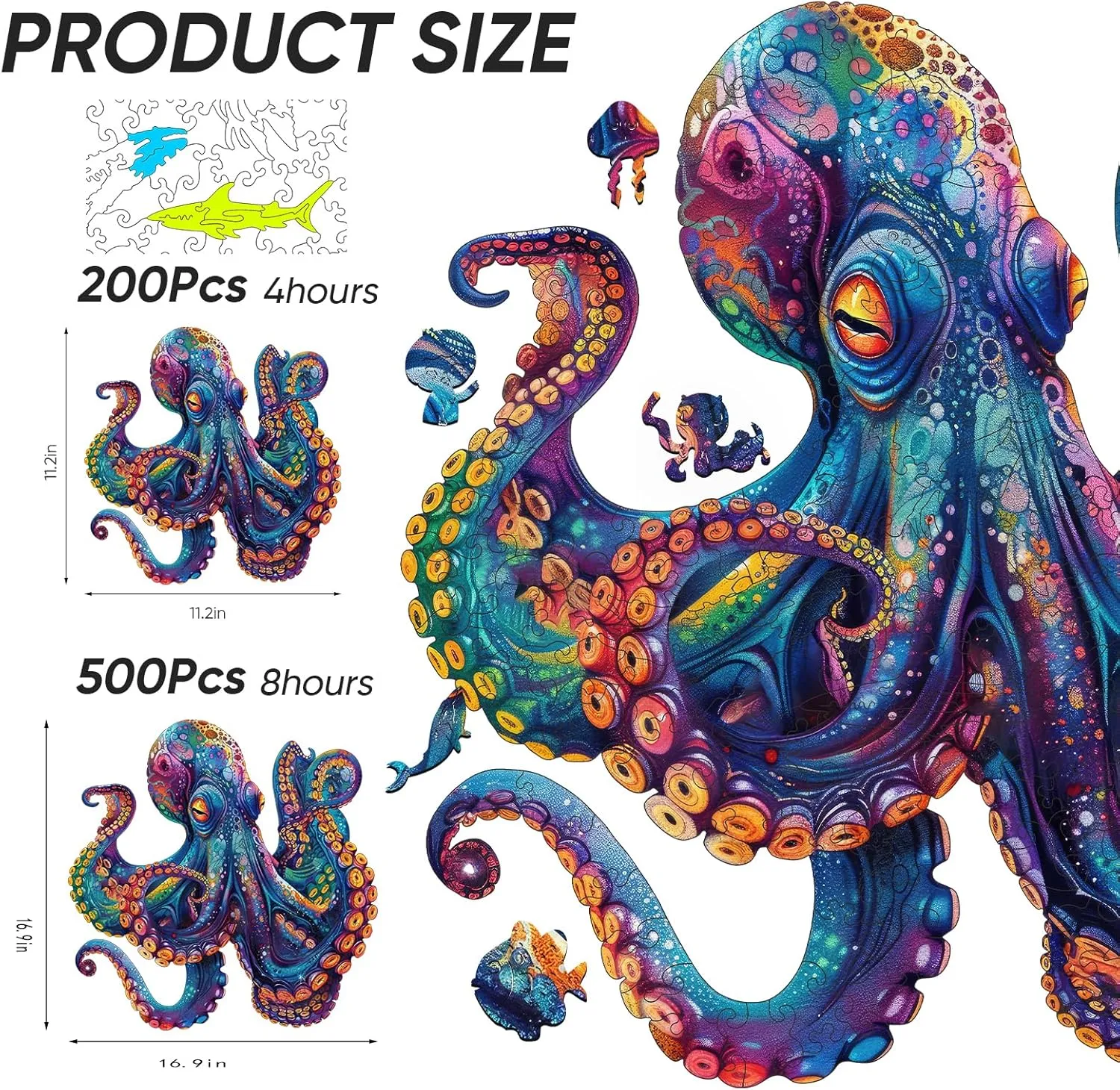 Wooden Puzzles for Adults,Octopus Wooden Jigsaw Puzzles 500pcs,16.9x16.9in,Royal,Unique Shape Ocean Adult Puzzles,Irregular Wood Puzzles Creative Gift for Adults and Kids Family Game