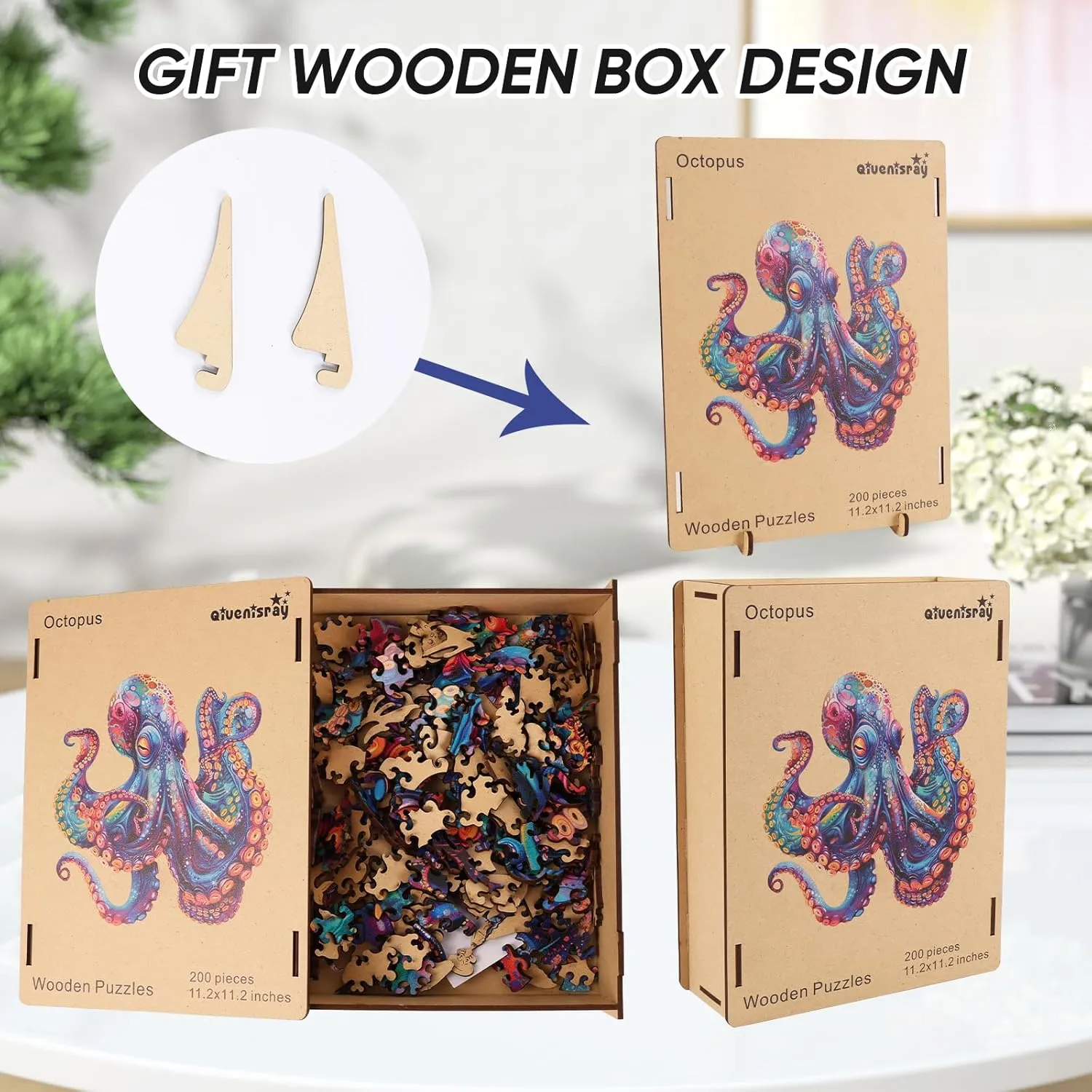 Wooden Puzzles for Adults,Octopus Wooden Jigsaw Puzzles 500pcs,16.9x16.9in,Royal,Unique Shape Ocean Adult Puzzles,Irregular Wood Puzzles Creative Gift for Adults and Kids Family Game