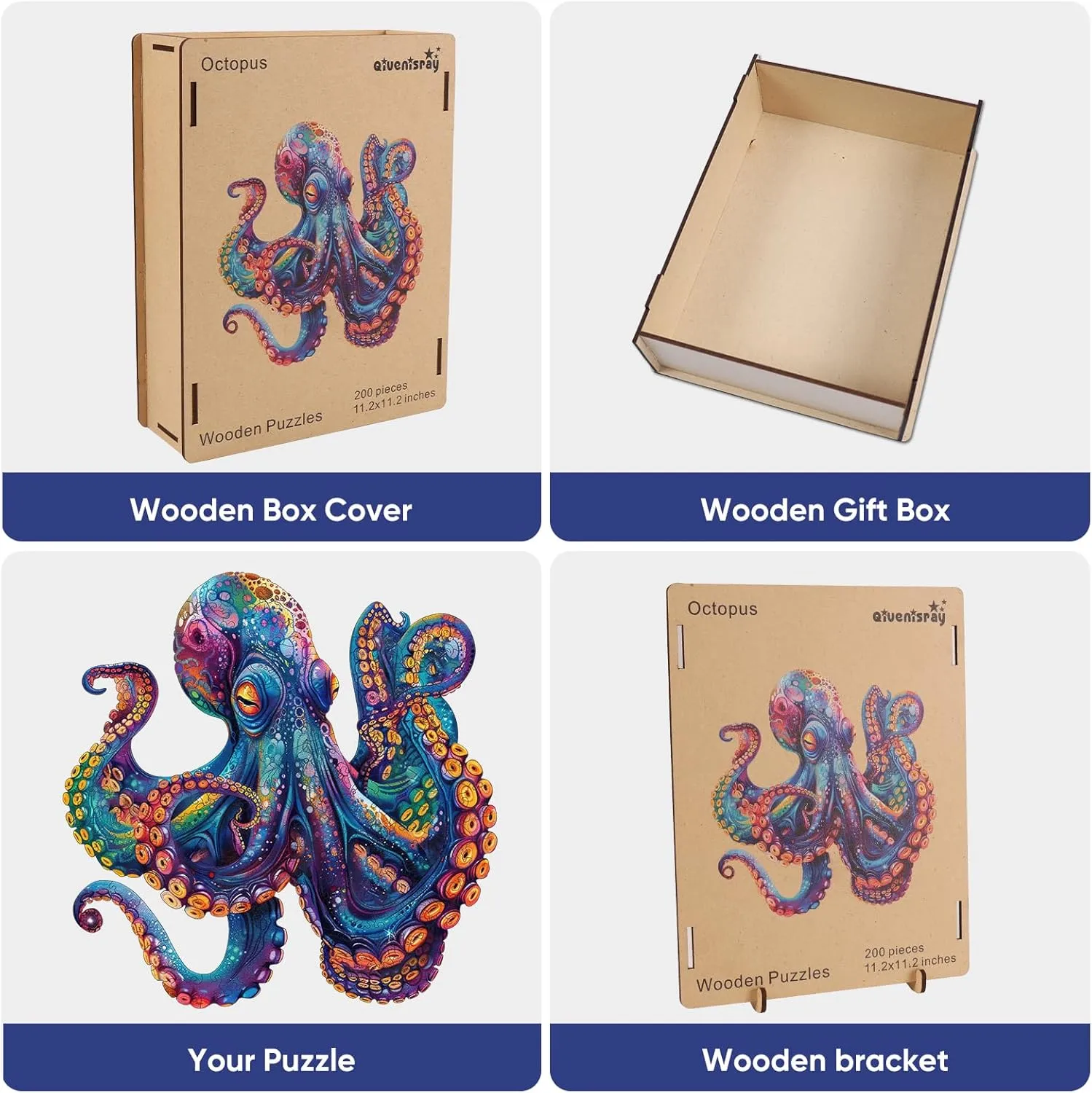 Wooden Puzzles for Adults,Octopus Wooden Jigsaw Puzzles 500pcs,16.9x16.9in,Royal,Unique Shape Ocean Adult Puzzles,Irregular Wood Puzzles Creative Gift for Adults and Kids Family Game