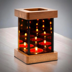 Wooden Infinity Mirror Candle Holder, Glass Tea Light Holder, Square Glass Box Candle Holder, Reflective Mirror Effect, Table, Infinity Cube, Gifts for Wife, Wedding Registry, Christmas, Thanksgiving