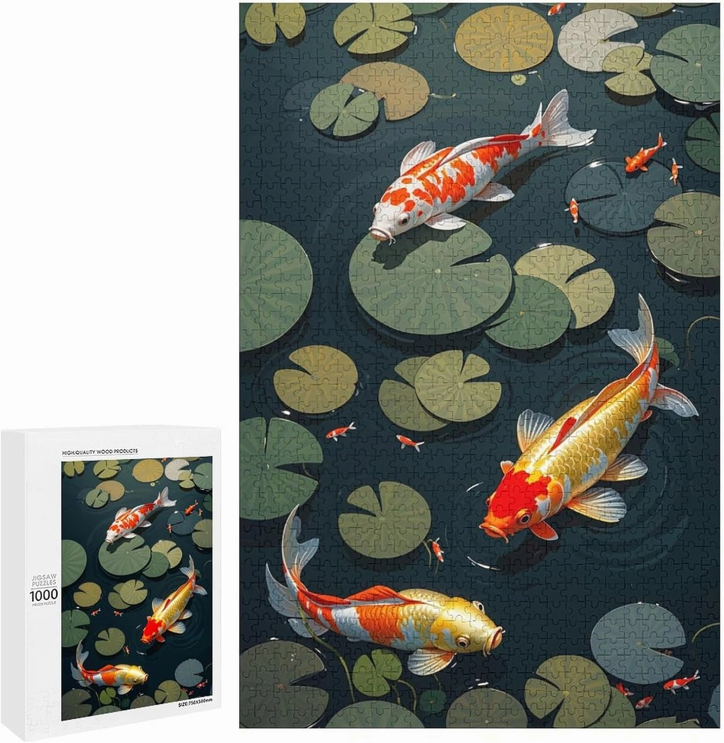Wooden Jigsaw Puzzles - Lotus Koi Fish Wooden Puzzle for Adults 1000 Piece,Fun Leisure Game Educational Toys Decompressing Intellectual Puzzles Suitable Family Friends Decorations Gift