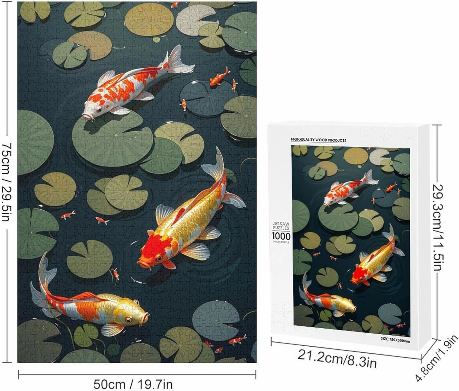 Wooden Jigsaw Puzzles - Lotus Koi Fish Wooden Puzzle for Adults 1000 Piece,Fun Leisure Game Educational Toys Decompressing Intellectual Puzzles Suitable Family Friends Decorations Gift