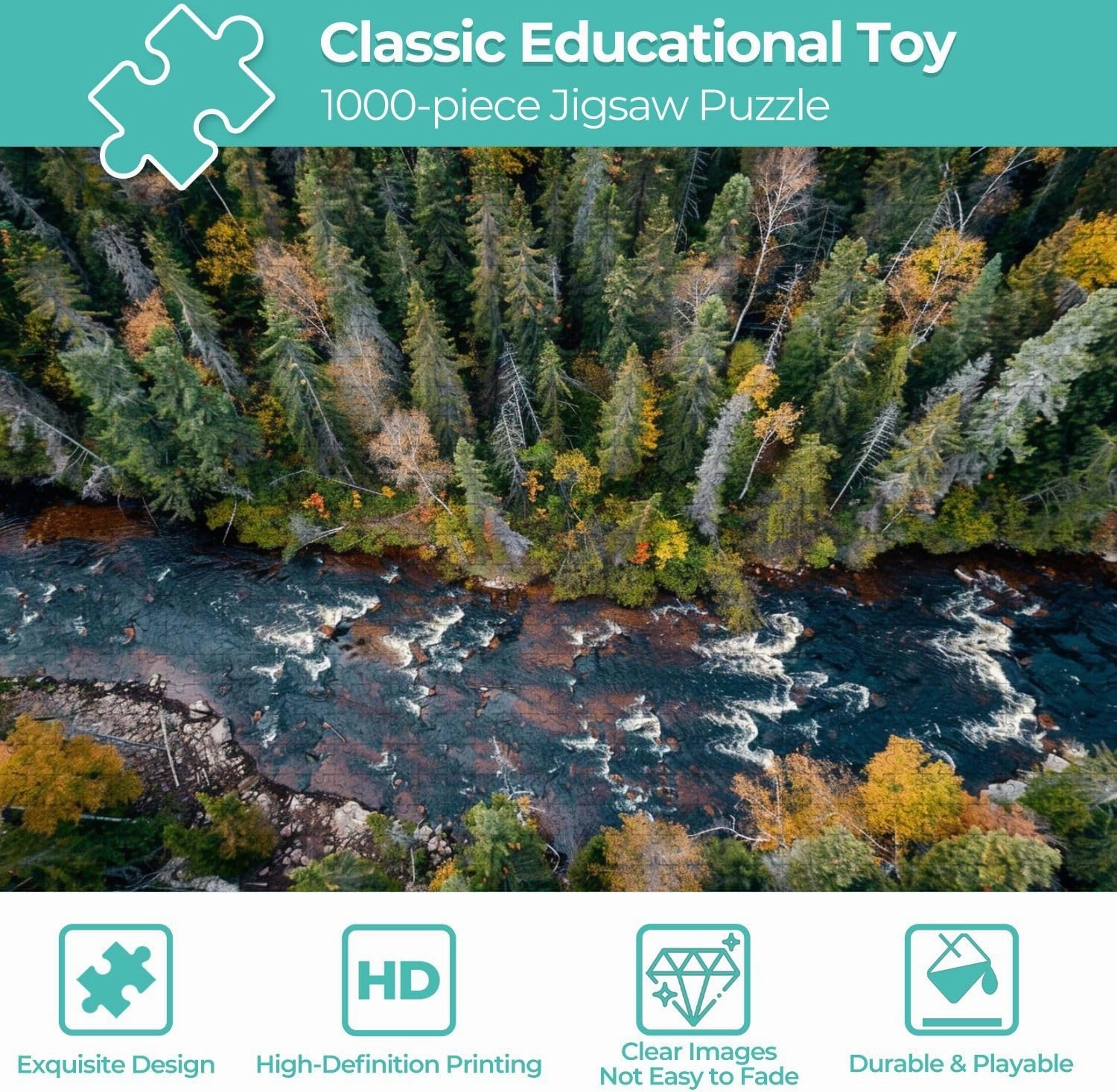 Wooden Jigsaw Puzzles for Adults 1000 Pieces Aerial View Forest Nature Autumn Season Quebec Canada Fun and Challenging Board Puzzles Large Educational Game Kids Toys Gift Home Decor