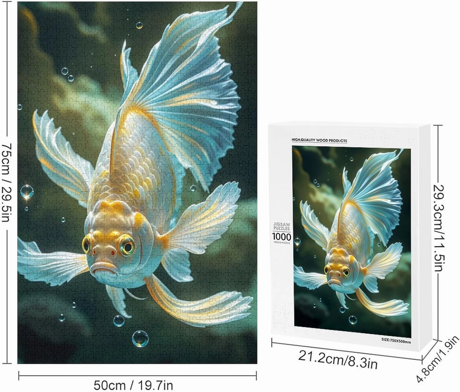 Wooden Puzzle - Beautiful Gold Fish Wooden Puzzles for Adults 1000 Pieces Challenge Puzzles，Educational Games，Family Puzzles，Unique Gifts for Wall Art ，Funny Puzzles