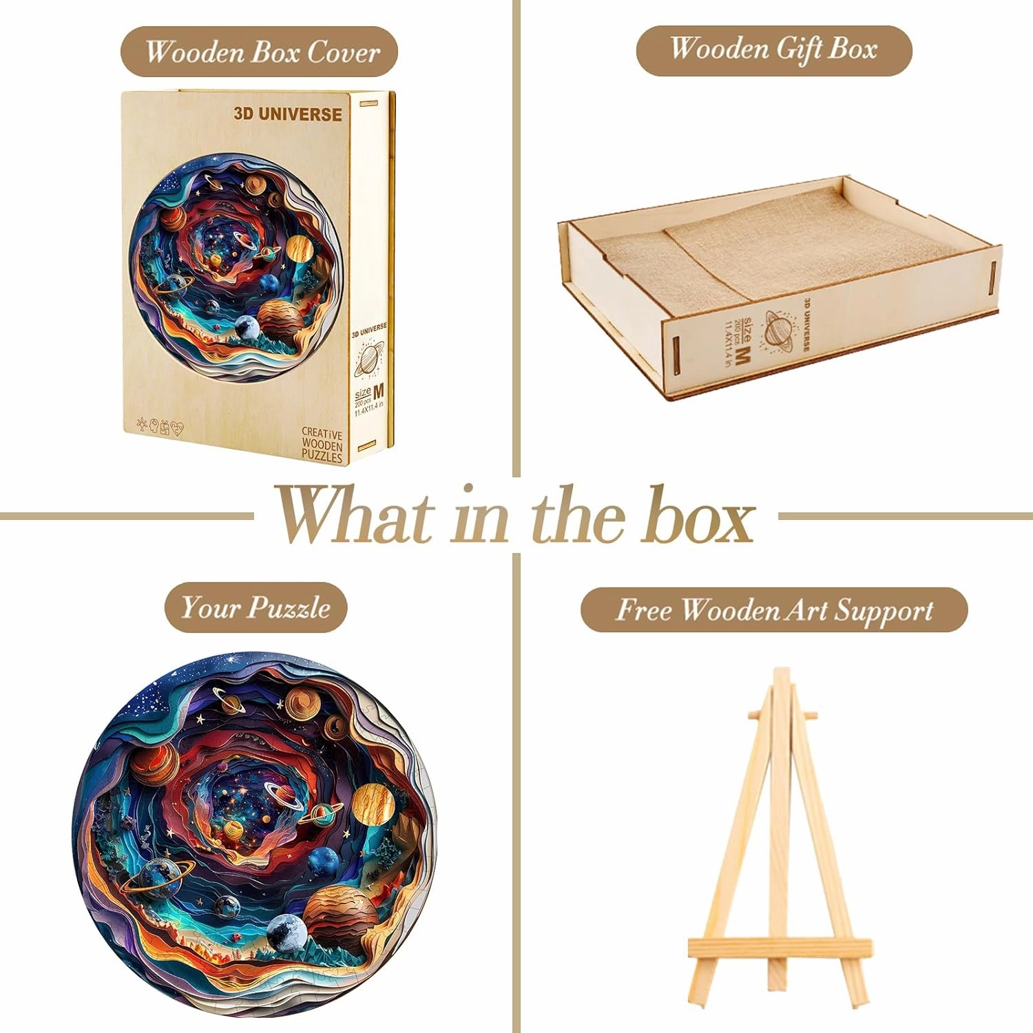 Wooden Puzzle for Adults-3D Visual Effect Universe Unique Shape Advanced Wooden Jigsaw Puzzle for Adults and Kids,Best Gift,Wood Puzzles,Challenge Wooden Jigsaw Puzzle (Universe, Small)