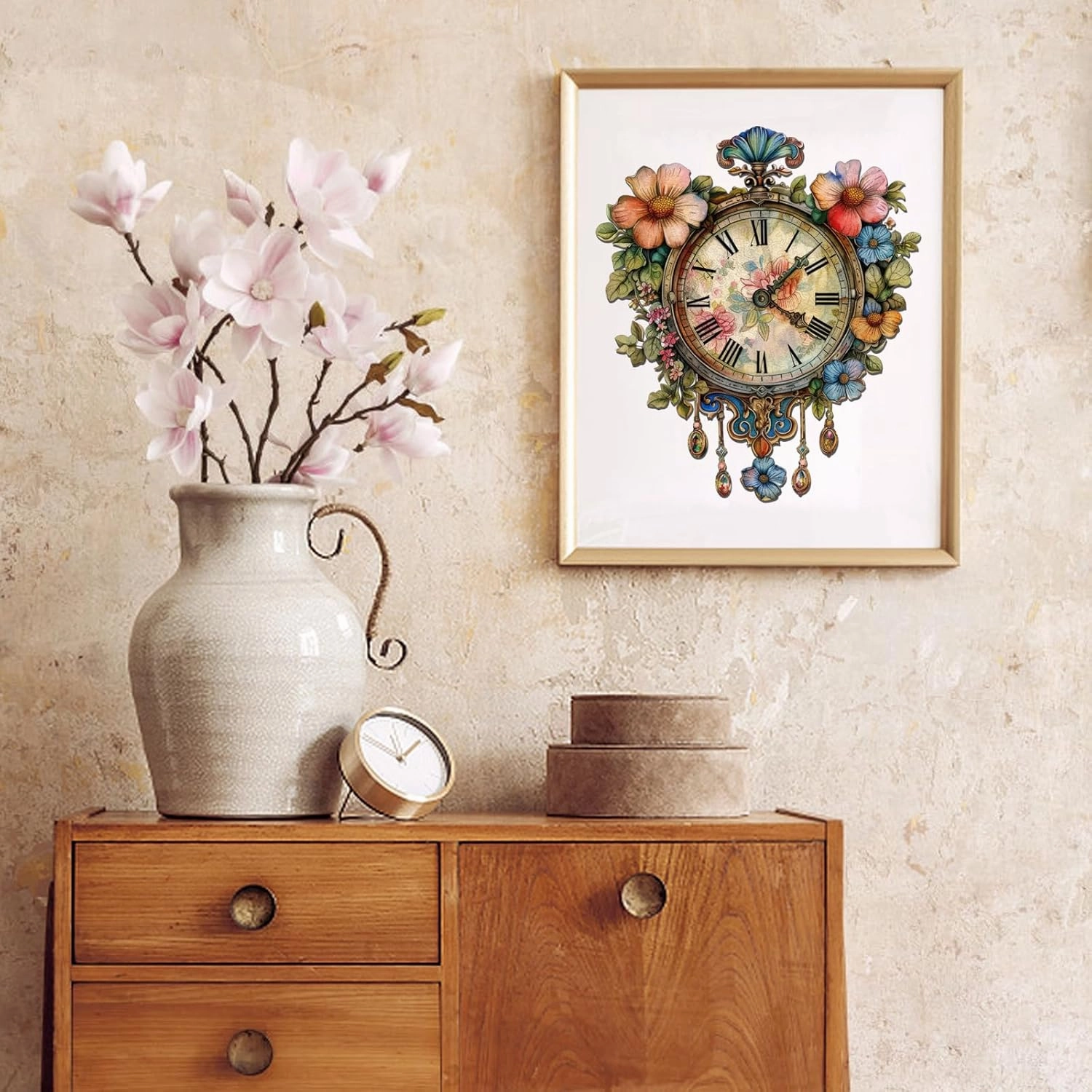Wooden Puzzle for Adults, Wall Clock Jigsaw Puzzles 200 Piece, Unique Shapes Family Reunion Puzzle for Adults and Kids, Beautiful Package, Best Gift for Family Friends Medium 11.2 * 15.21in