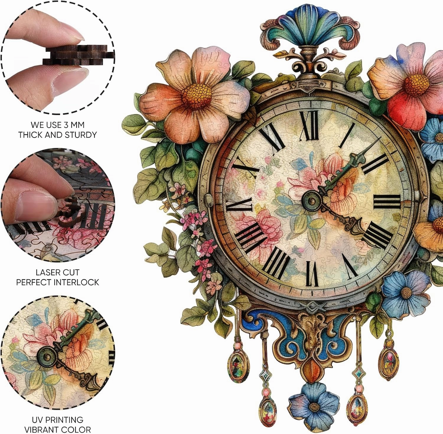 Wooden Puzzle for Adults, Wall Clock Jigsaw Puzzles 200 Piece, Unique Shapes Family Reunion Puzzle for Adults and Kids, Beautiful Package, Best Gift for Family Friends Medium 11.2 * 15.21in
