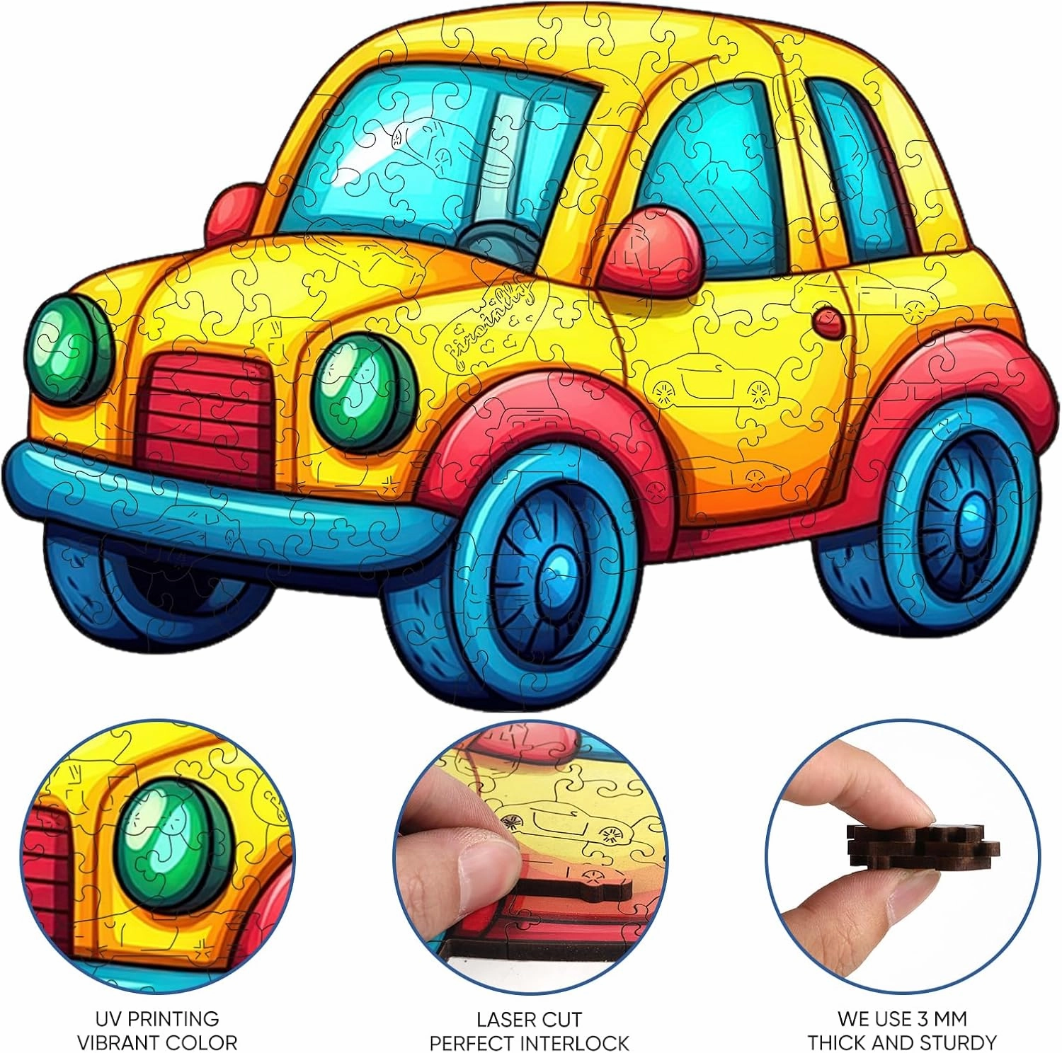 Wooden Puzzles for Adult and Kids, 100 Pieces Cartoon Cars Puzzle, Cars Unique Shaped Wooden Preschool Puzzle, Toddler Wooden Puzzle Toy Gift for Family and Friends, Suitable for Family Games