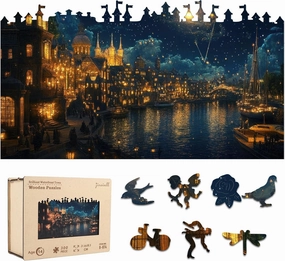 Wooden Puzzles for Adults 500 Piece, Hard Impossible Puzzles for Adults, Unique Shaped Landscape Painting Challenge Puzzle, Exquisite Packaging, Best Toys Gifts for Family Friends, Brain Games
