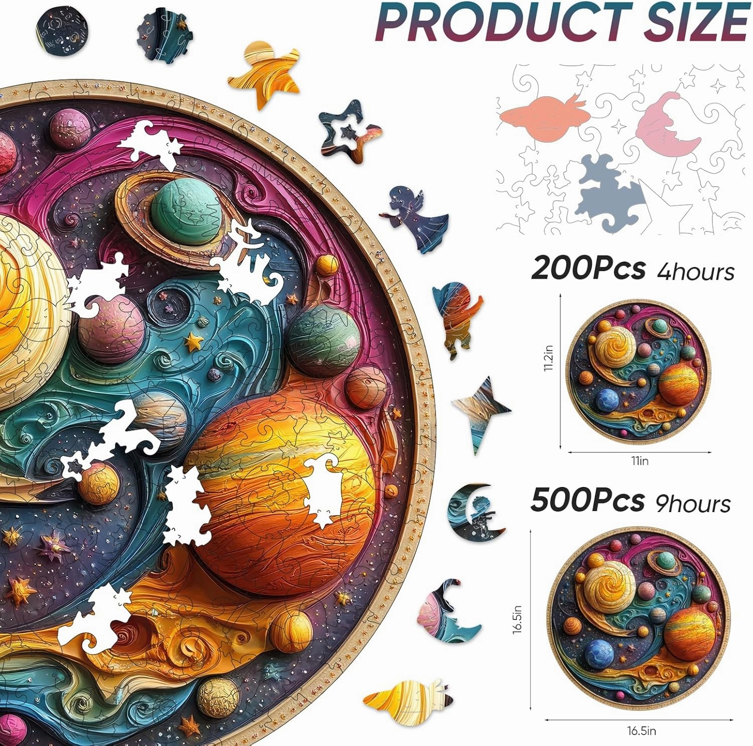 Wooden Puzzles for Adults 500 Piece, Solar System Planet Wooden Jigsaw Puzzles, Royal, Unique Shape Adult Puzzles, Irregular Wood Puzzles Creative Gift for Adults Family Game(16.5 * 16.5 in)
