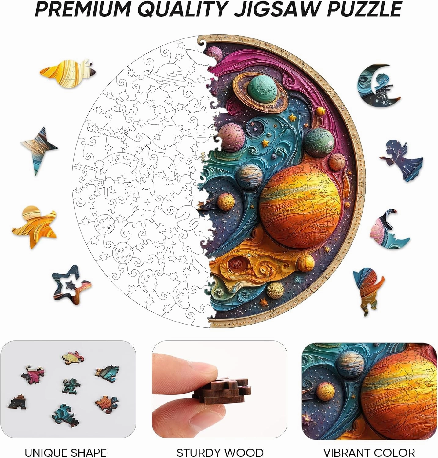 Wooden Puzzles for Adults 500 Piece, Solar System Planet Wooden Jigsaw Puzzles, Royal, Unique Shape Adult Puzzles, Irregular Wood Puzzles Creative Gift for Adults Family Game(16.5 * 16.5 in)