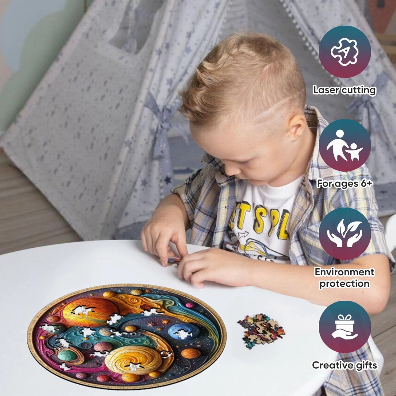 Wooden Puzzles for Adults 500 Piece, Solar System Planet Wooden Jigsaw Puzzles, Royal, Unique Shape Adult Puzzles, Irregular Wood Puzzles Creative Gift for Adults Family Game(16.5 * 16.5 in)