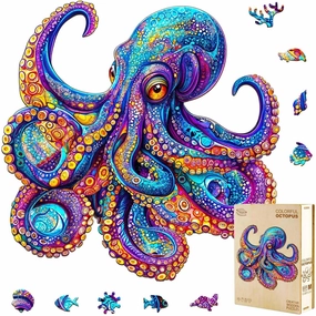 Wooden Puzzles for Adults - Colorful Octopus Puzzle 265 Pieces, Unique Shape Wooden Jigsaw Puzzle, Ocean Wood Puzzles Adult, Good Gifts Ideas for Family, Wall Art Home Decor (L-13.4 * 13.3in)