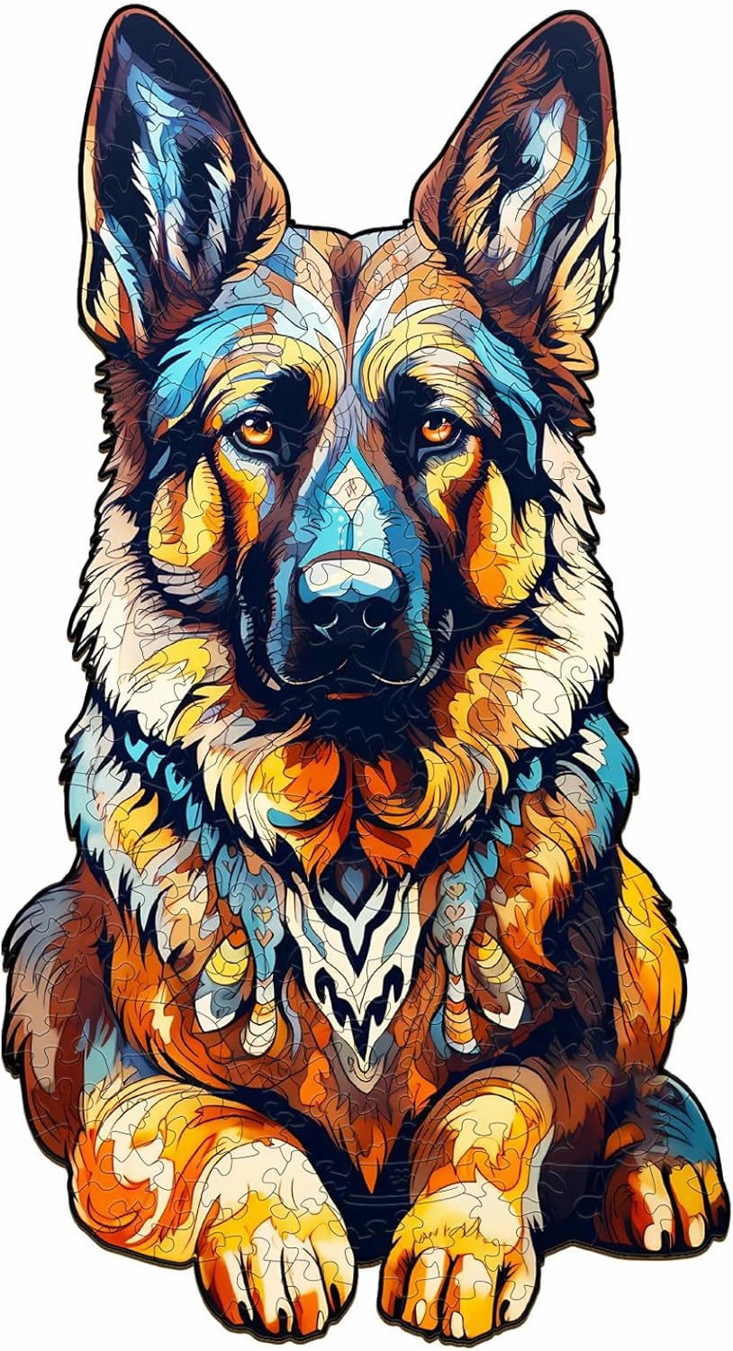 Wooden Puzzles for Adults - Unique Shaped Animal Jigsaw Puzzles - German Shepherd Puzzle - Fun Challenging Family Games Easter Birthday Gifts - Dog Puzzle Toys - 168pcs