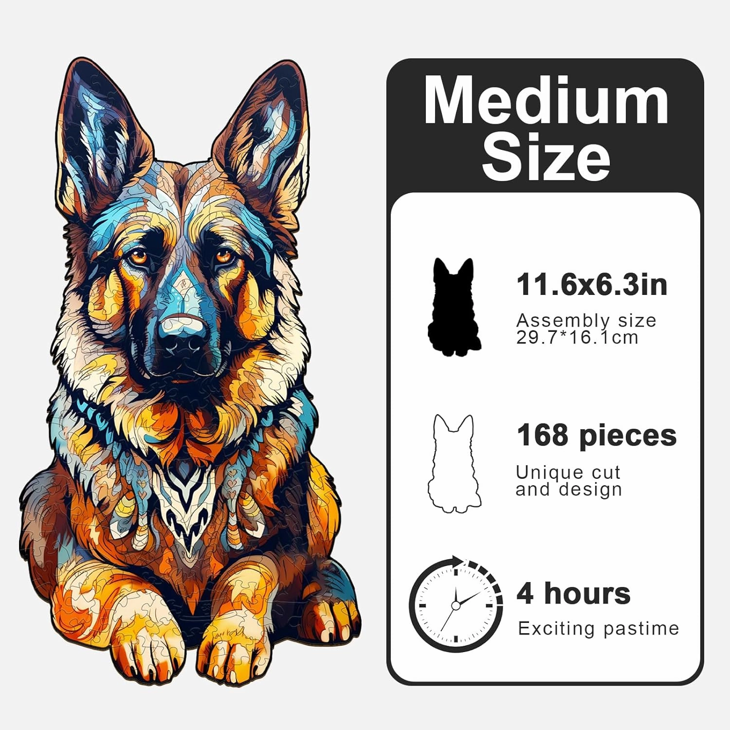 Wooden Puzzles for Adults - Unique Shaped Animal Jigsaw Puzzles - German Shepherd Puzzle - Fun Challenging Family Games Easter Birthday Gifts - Dog Puzzle Toys - 168pcs