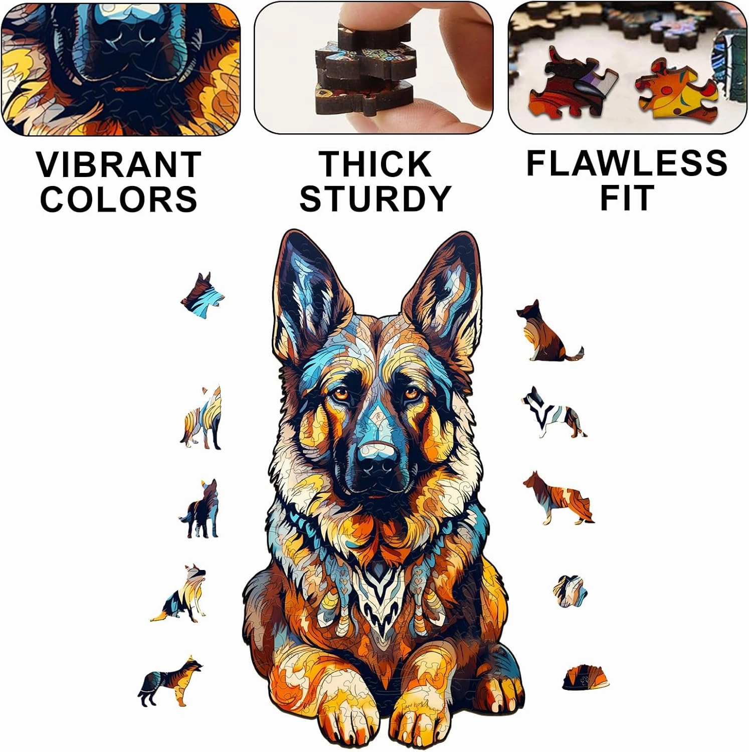 Wooden Puzzles for Adults - Unique Shaped Animal Jigsaw Puzzles - German Shepherd Puzzle - Fun Challenging Family Games Easter Birthday Gifts - Dog Puzzle Toys - 168pcs
