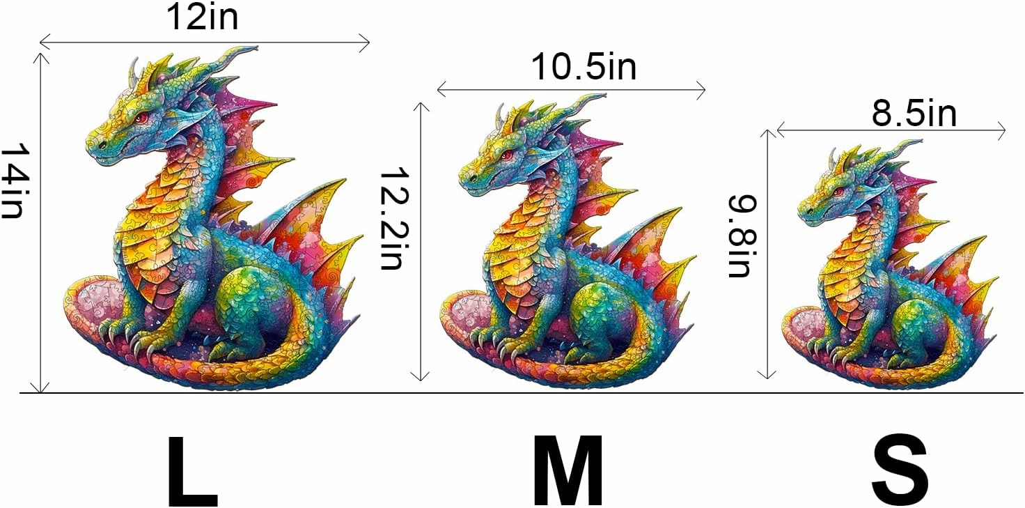 Wooden Puzzles for Adults and Kids, Dragon (L-280pcs) Wooden Jigsaw Puzzles, Unique Shaped Animal Wood Puzzles Adults and Kids Family Games 14 * 12in