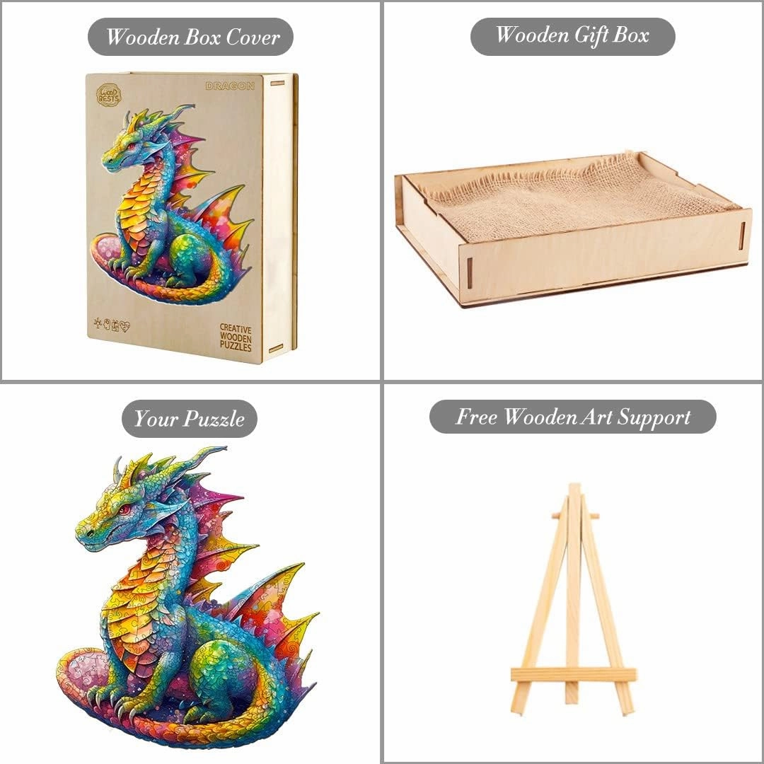 Wooden Puzzles for Adults and Kids, Dragon (L-280pcs) Wooden Jigsaw Puzzles, Unique Shaped Animal Wood Puzzles Adults and Kids Family Games 14 * 12in