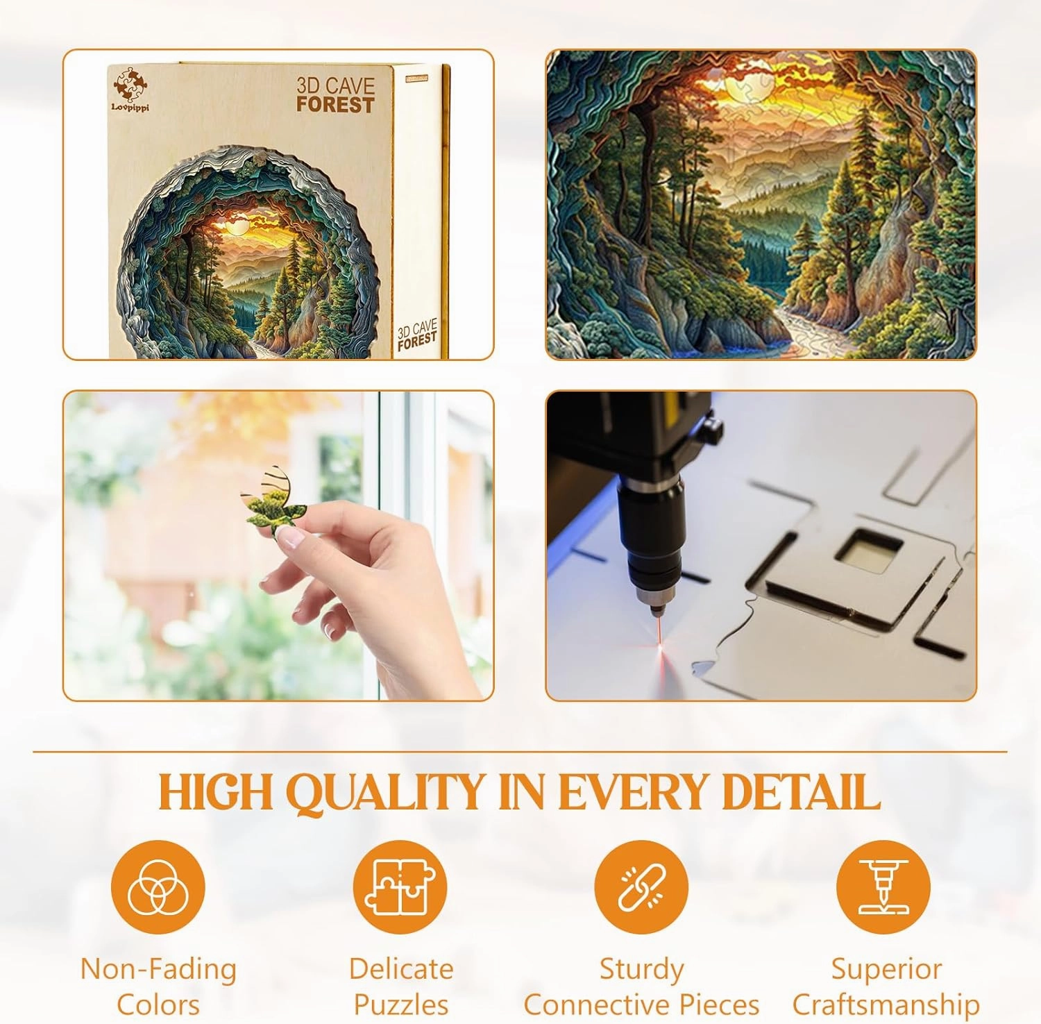 Wooden Puzzles for Adults, Wooden Jigsaw Puzzles for Adults Kids, 3D Cave Forest Unique Shaped Wood Puzzles Adult, Creative Birthday Gifts for Friends Family Game (11.4 * 11.4in 200pcs)