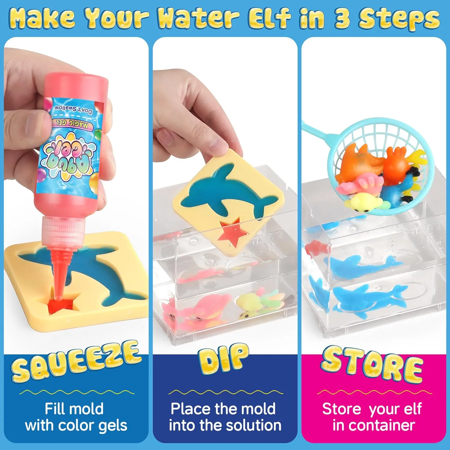 wookidel Magic Gel Water Elf Toy Kit, Aqua Fairy Water Gel Kit with 20PCS Magic Gels and Animal Molds, Gift for Christmas, Easter, Birthday,Creative Art Craft Kits for Girls Boys 6 7 8 9 10 Year Old