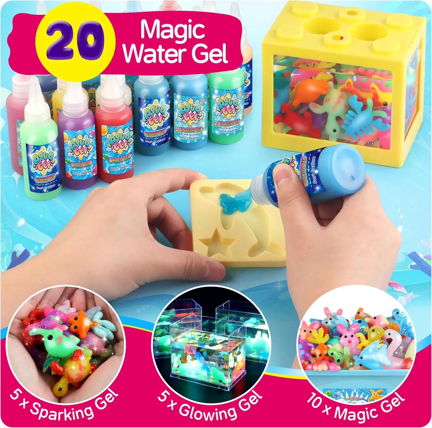 wookidel Magic Gel Water Elf Toy Kit, Aqua Fairy Water Gel Kit with 20PCS Magic Gels and Animal Molds, Gift for Christmas, Easter, Birthday,Creative Art Craft Kits for Girls Boys 6 7 8 9 10 Year Old