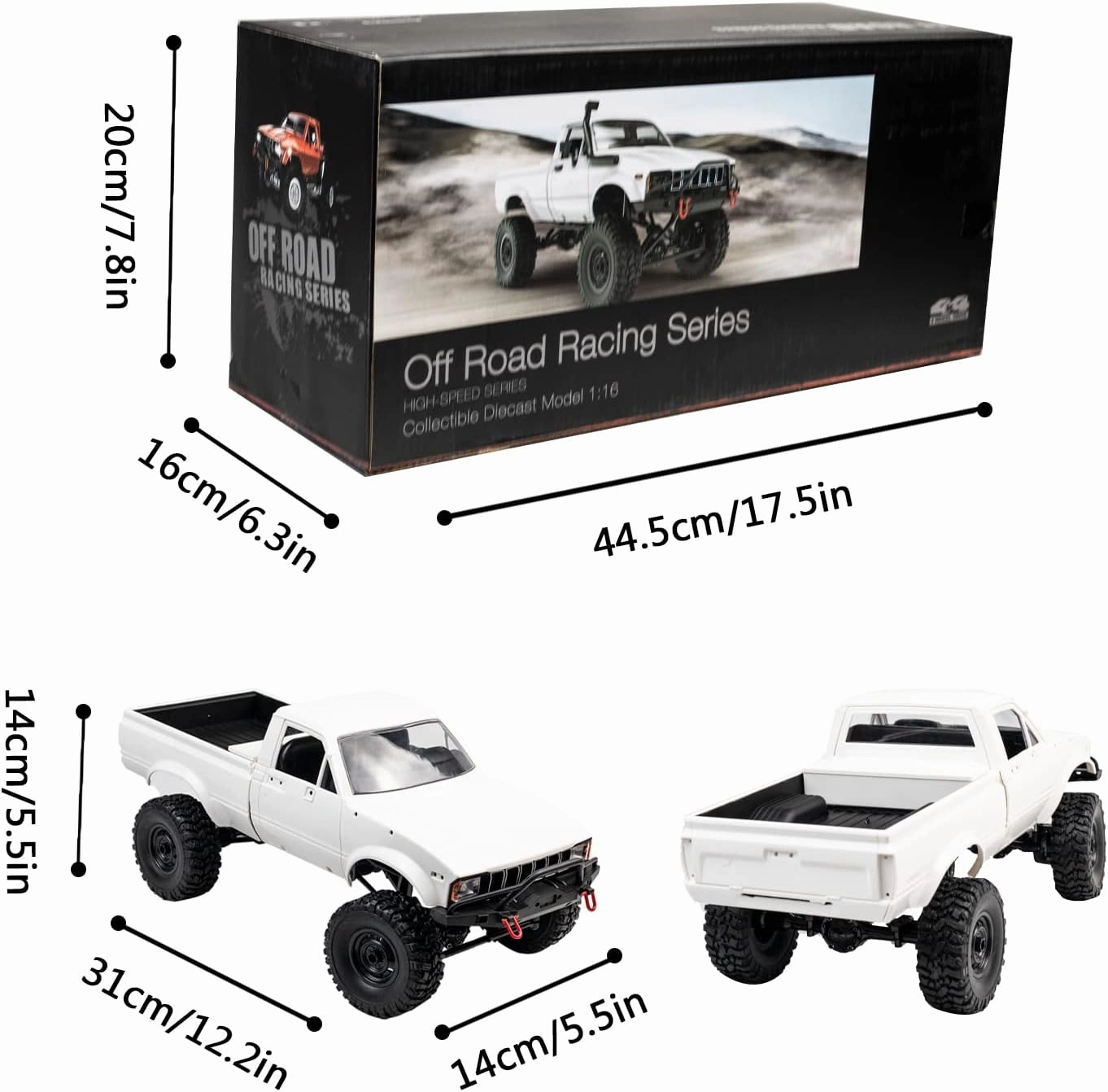 WPL C24 1/16 RC Rock Crawler Truck 4x4 with 3 Upgraded 1200mah Battery 2.4GHz 4WD Remote Control Off-Road Pick-up Truck RTR for Men (White)
