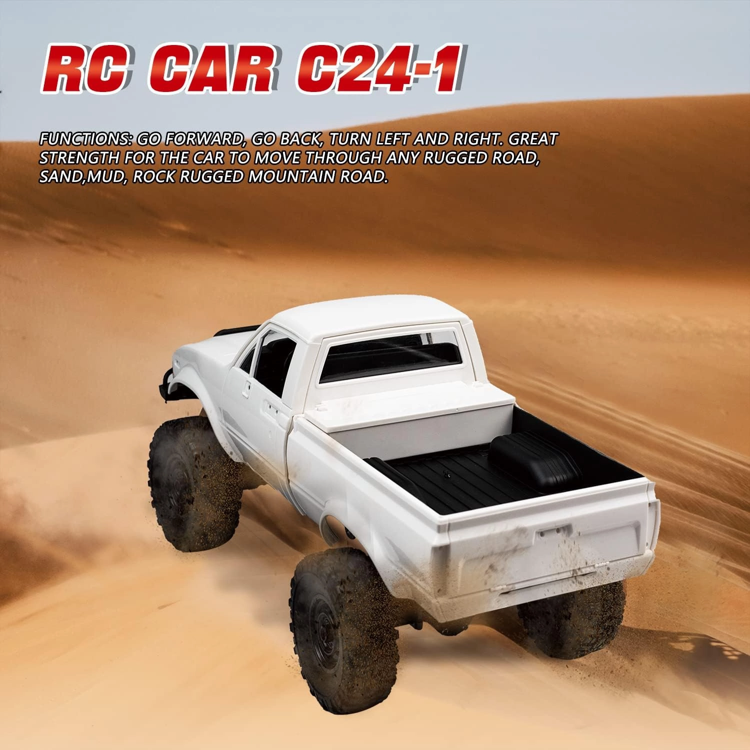WPL C24 1/16 RC Rock Crawler Truck 4x4 with 3 Upgraded 1200mah Battery 2.4GHz 4WD Remote Control Off-Road Pick-up Truck RTR for Men (White)