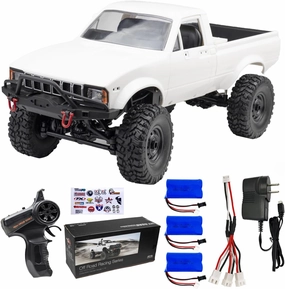 WPL C24 1/16 RC Rock Crawler Truck 4x4 with 3 Upgraded 1200mah Battery 2.4GHz 4WD Remote Control Off-Road Pick-up Truck RTR for Men (White)