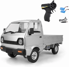 WPL D12 RC Kei Truck, 1:10 Scale Remote Control Drift Car, 2.4GHz All Terrain Off Road Pickup Truck Crawler with Brushed Motor, LED Headlights, 2 Batteries RTR for Adults (Silver)