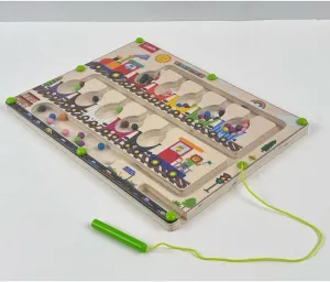 WUDLY Magnetic Train Maze Board, Wooden Color Sorting Puzzle, Educational Toy for Ages 3-5