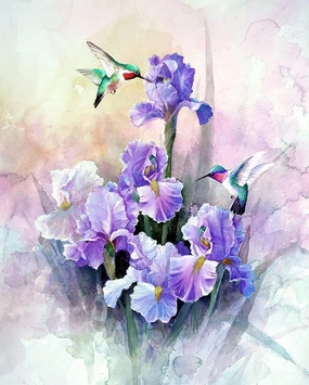WZVZGZ 1000 Pieces of Puzzle-Hummingbird and Purple Iris-Adult Puzzles, Children's Educational Toys, Home Kitchen Living Room Bedroom Decoration, Colorful Puzzles, Educational Games