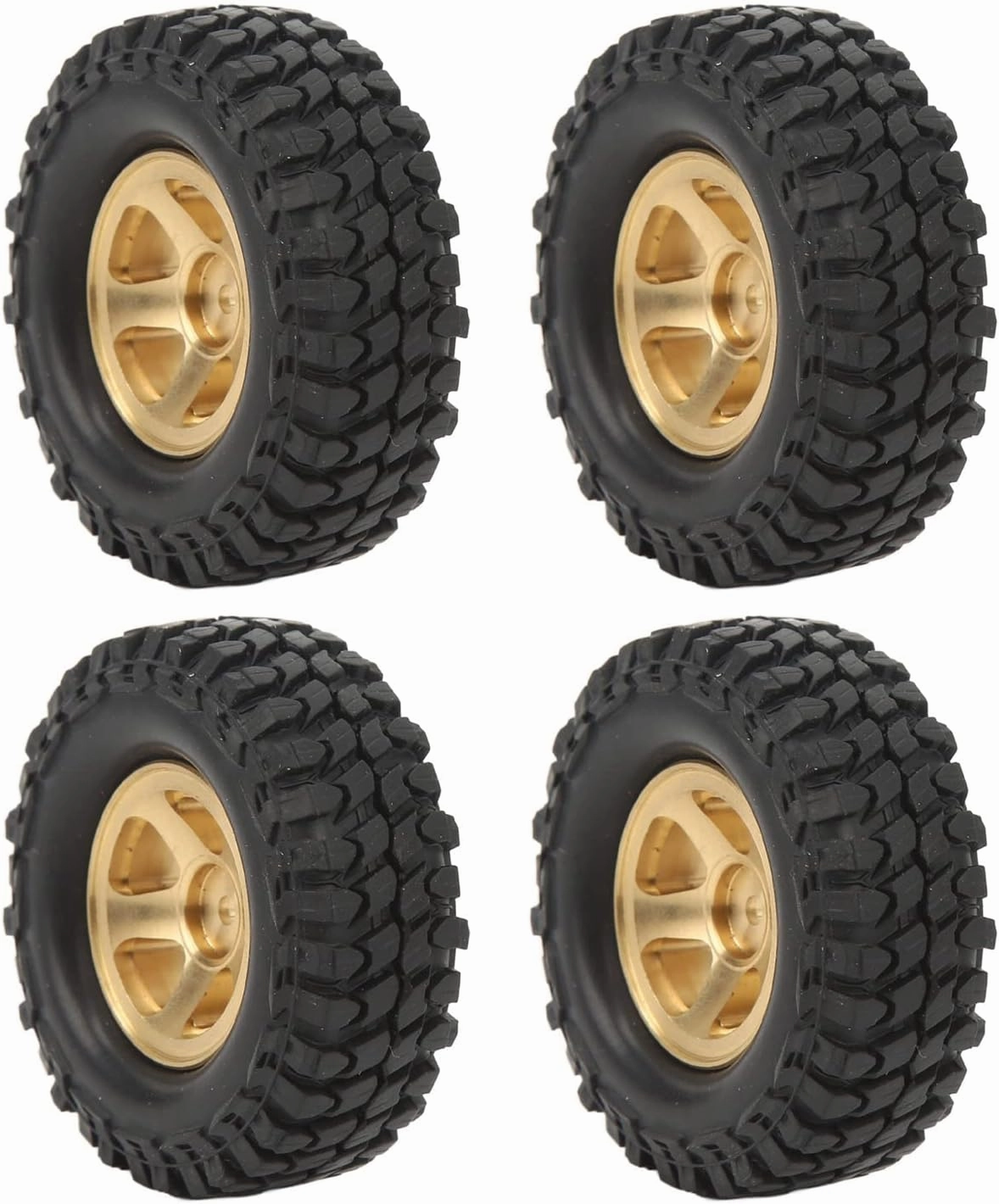 XHTLLO RC Car Tire, Replacement Brass Wheel Hubs and Rubber Tires Set for 1/24 RC Cnaturallyler Car