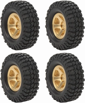XHTLLO RC Car Tire, Replacement Brass Wheel Hubs and Rubber Tires Set for 1/24 RC Cnaturallyler Car