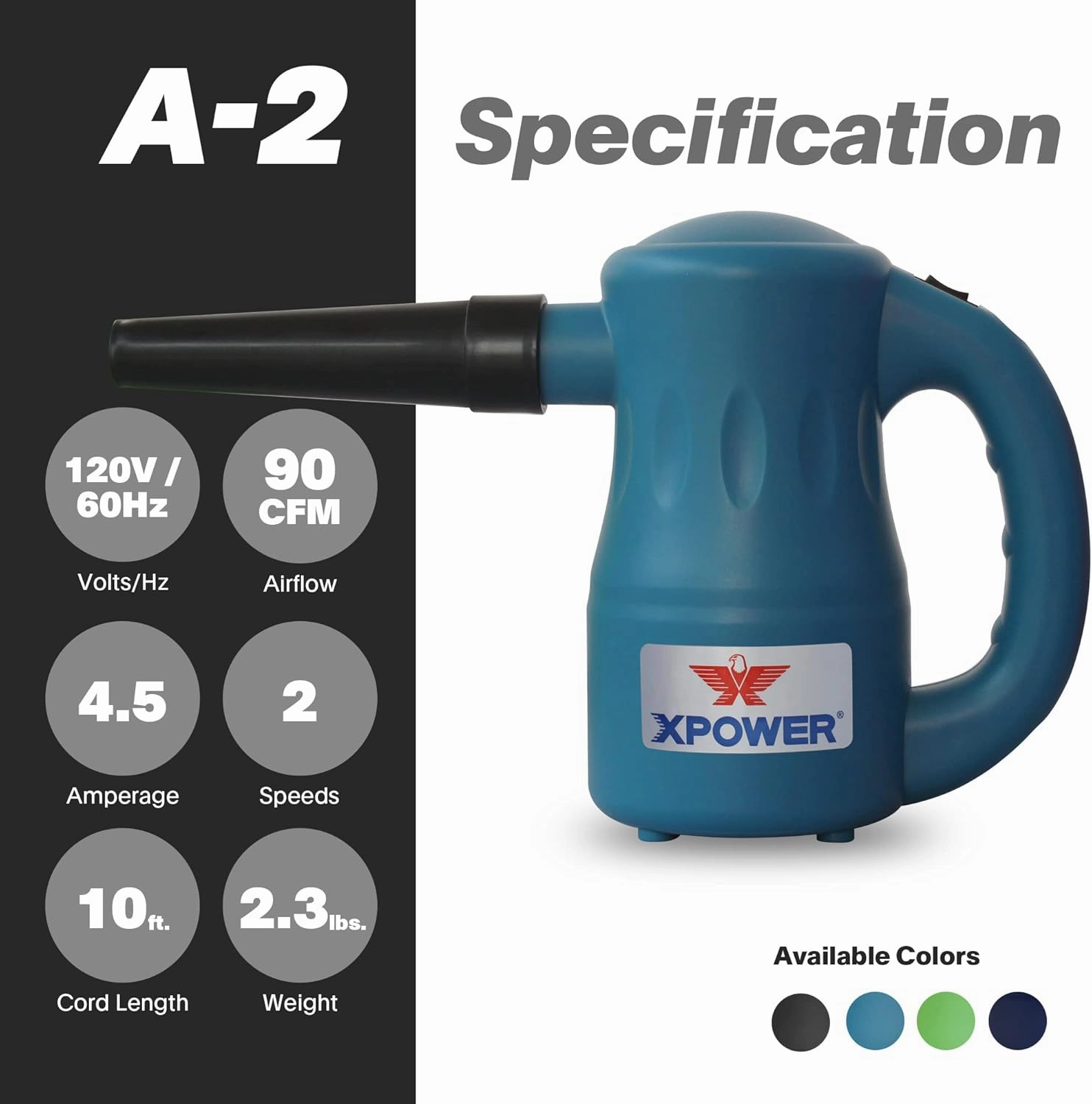XPOWER A-2 Airrow Pro Electric Air Duster for Dusting, Drying, Inflating, Car Detailing, Computer, Leaf Blowing, 90 CFM, 7 Nozzles 2 Brushes, High Performance Motor, Eco-Friendly, Jet Black