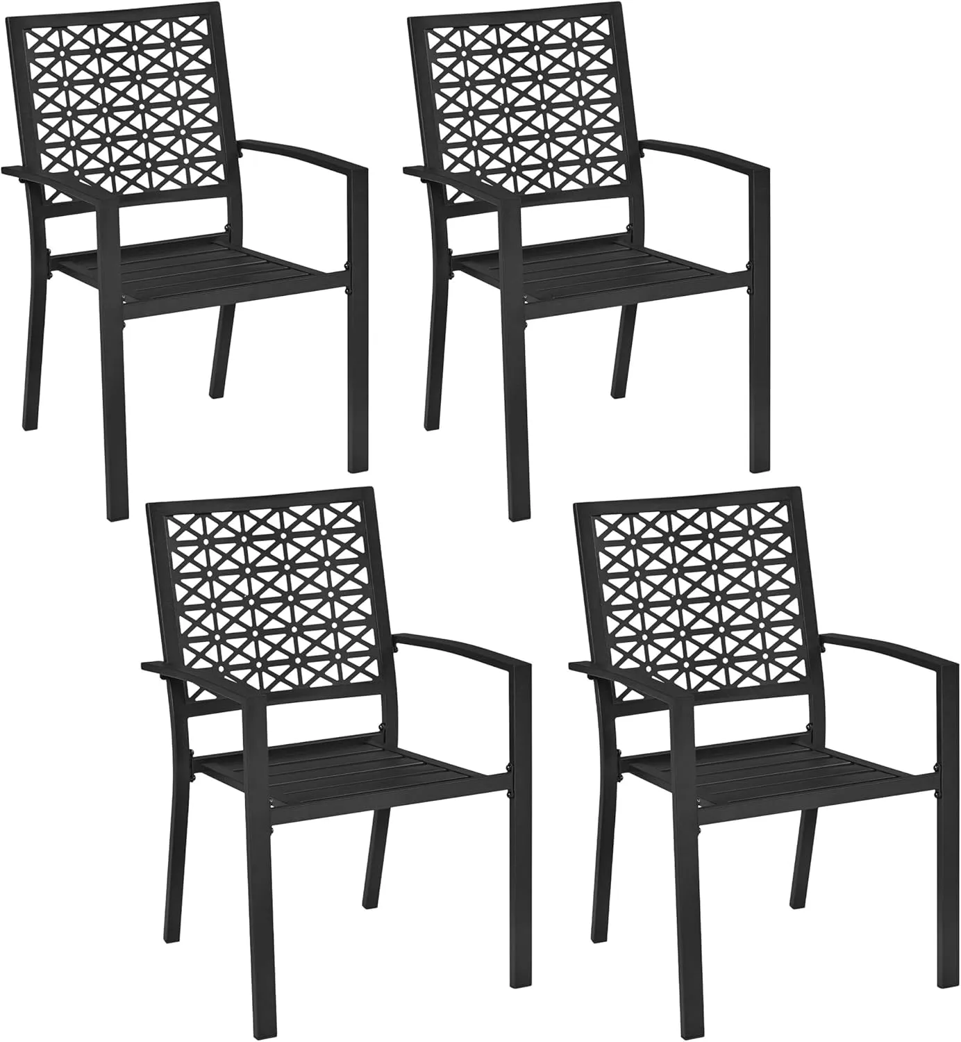 Yaheetech Outdoor Patio Dining Chairs Set of 4 with Armrests and Metal Frame, Heavy-Duty Metal Black Outdoor Chairs Stackable for Garden, Lawn and Yard