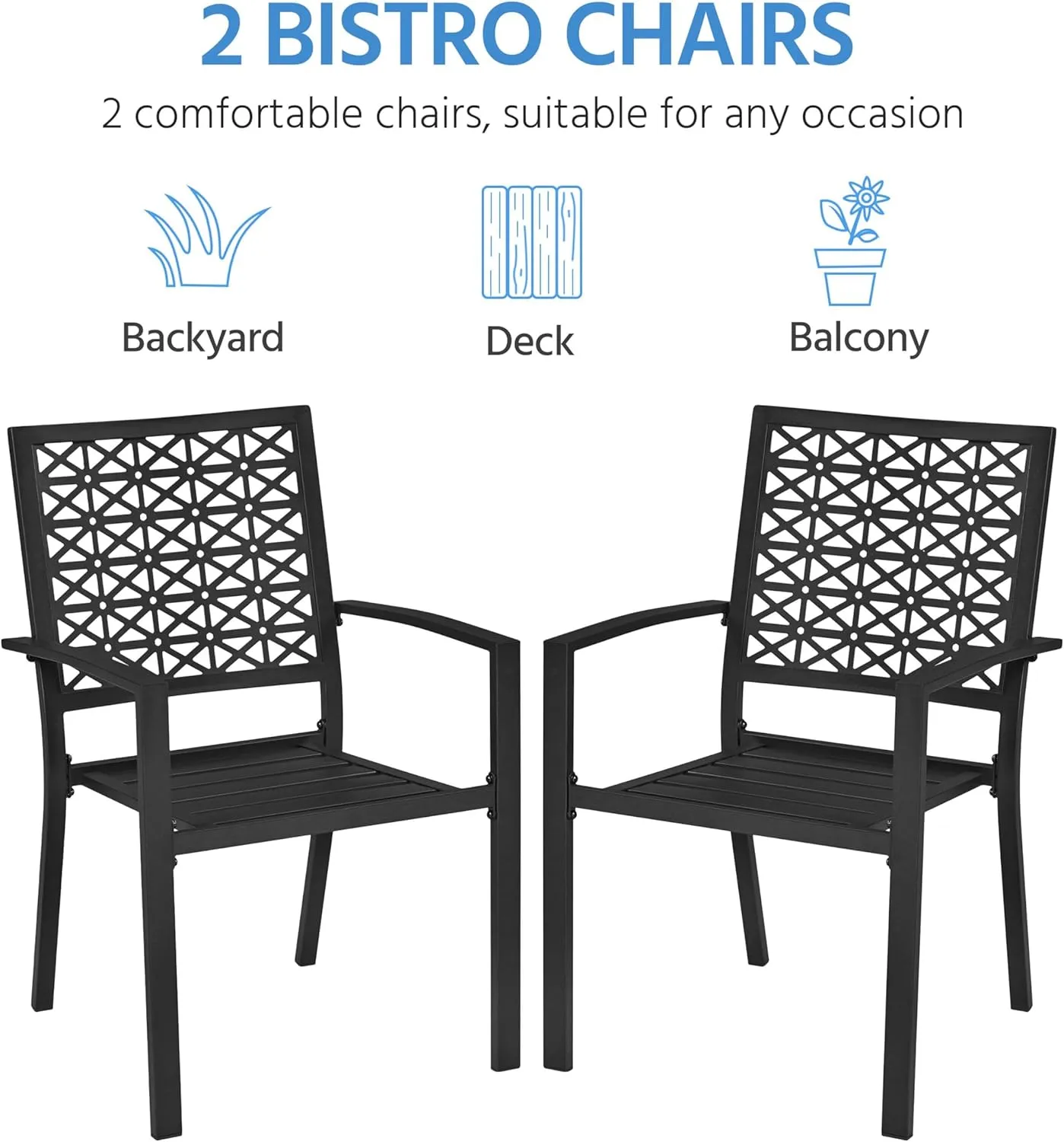 Yaheetech Outdoor Patio Dining Chairs Set of 4 with Armrests and Metal Frame, Heavy-Duty Metal Black Outdoor Chairs Stackable for Garden, Lawn and Yard
