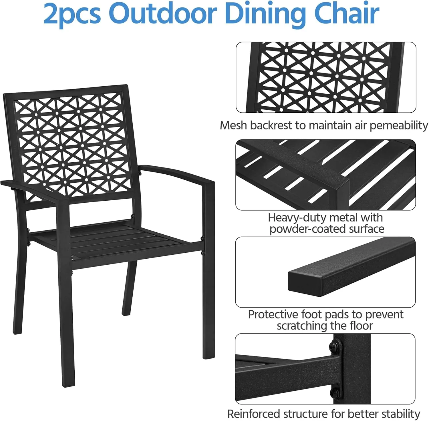 Yaheetech Outdoor Patio Dining Chairs Set of 4 with Armrests and Metal Frame, Heavy-Duty Metal Black Outdoor Chairs Stackable for Garden, Lawn and Yard