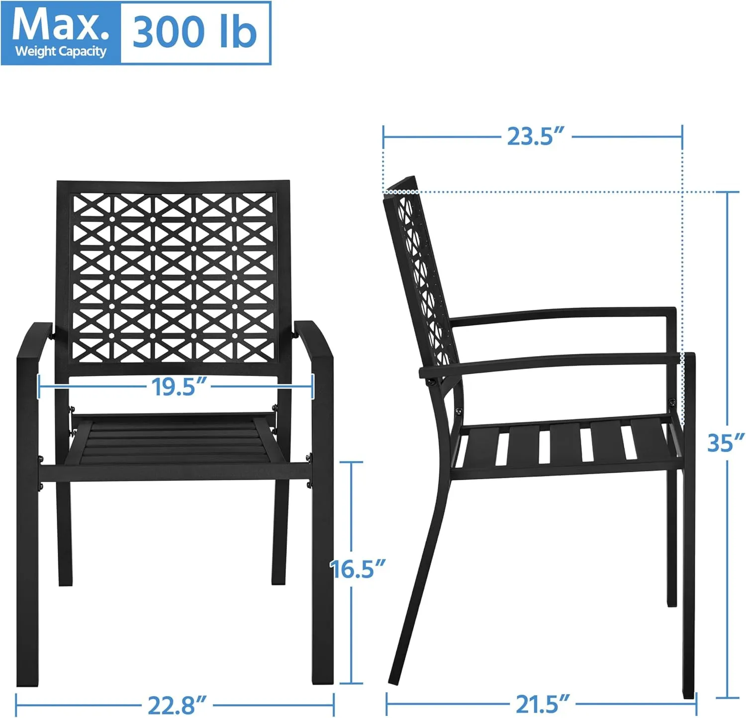 Yaheetech Outdoor Patio Dining Chairs Set of 4 with Armrests and Metal Frame, Heavy-Duty Metal Black Outdoor Chairs Stackable for Garden, Lawn and Yard