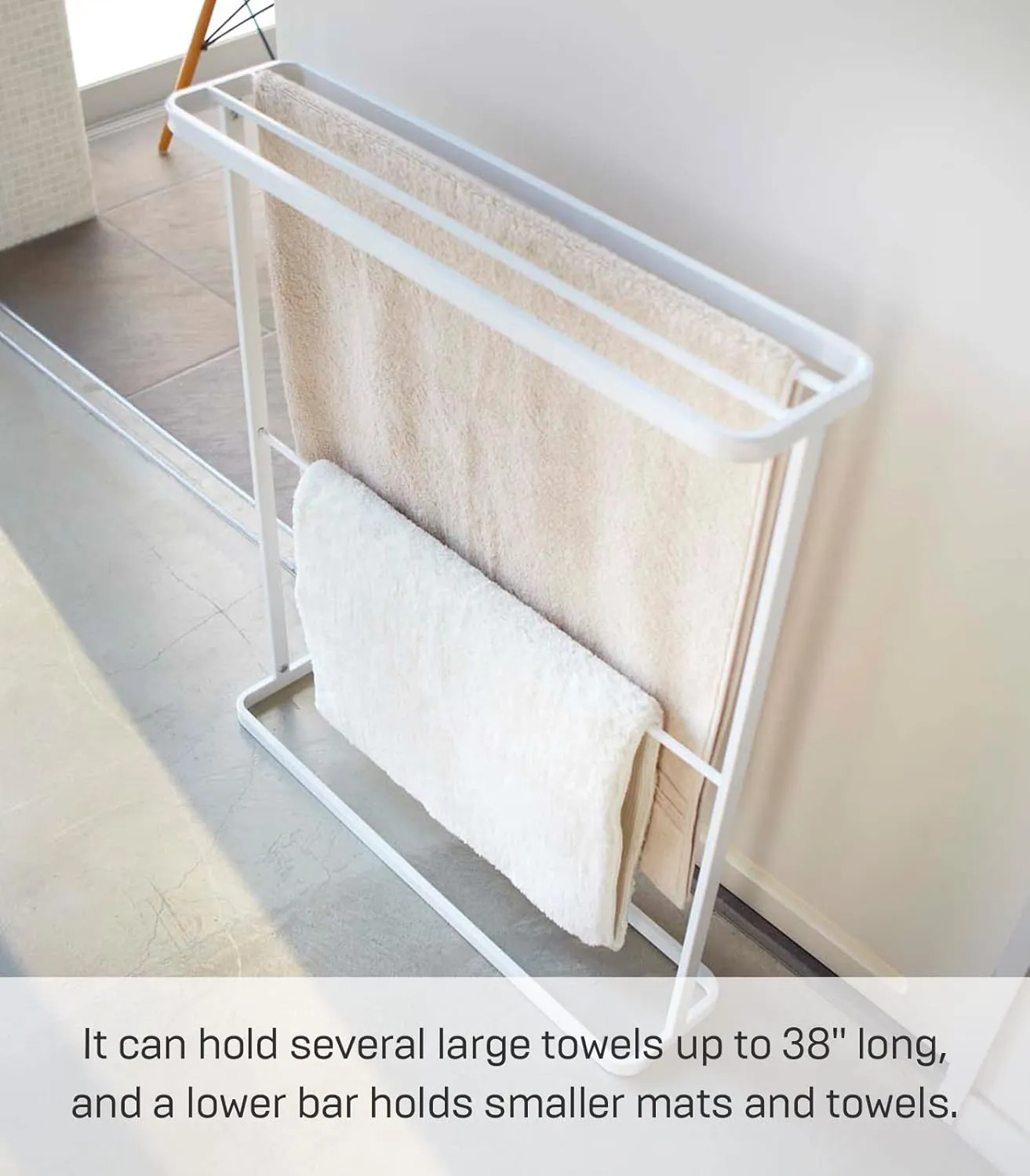 Yamazaki Home Bath Towel Hanger - Bathroom Organizer Storage Holder Dry Rack Steel One Size White