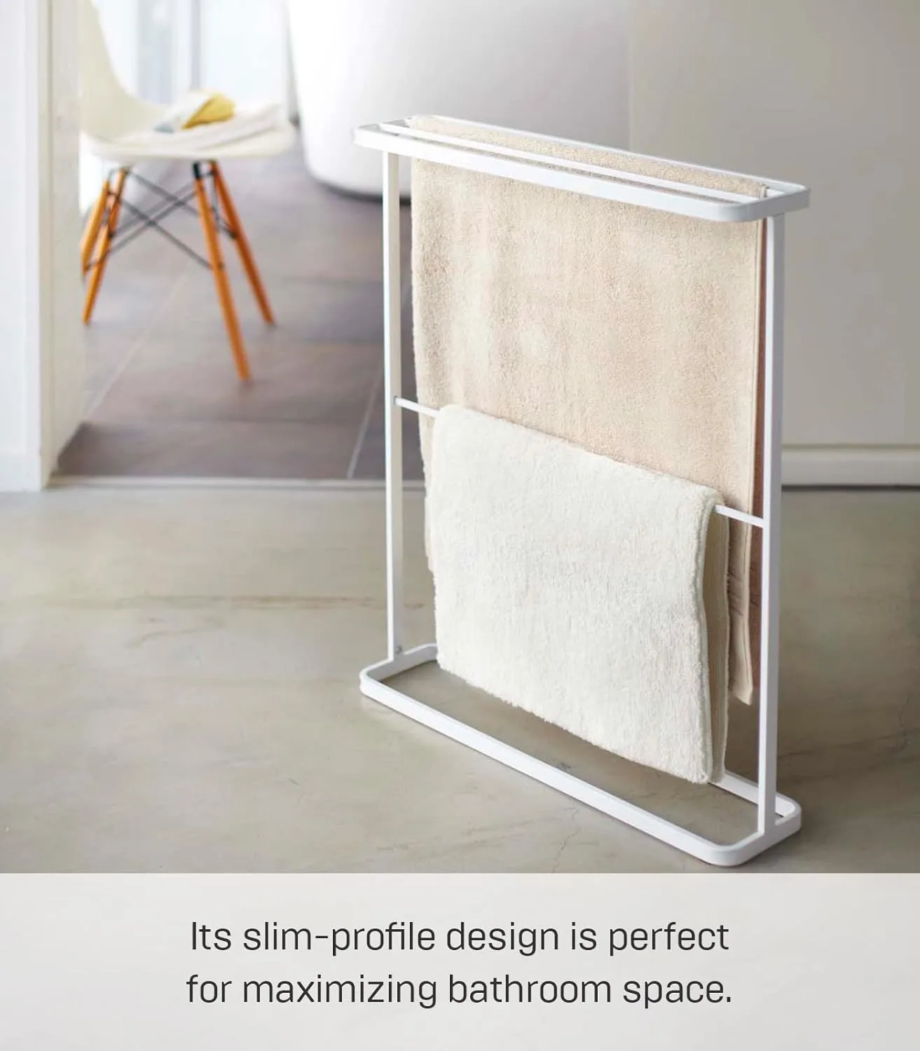 Yamazaki Home Bath Towel Hanger - Bathroom Organizer Storage Holder Dry Rack Steel One Size White